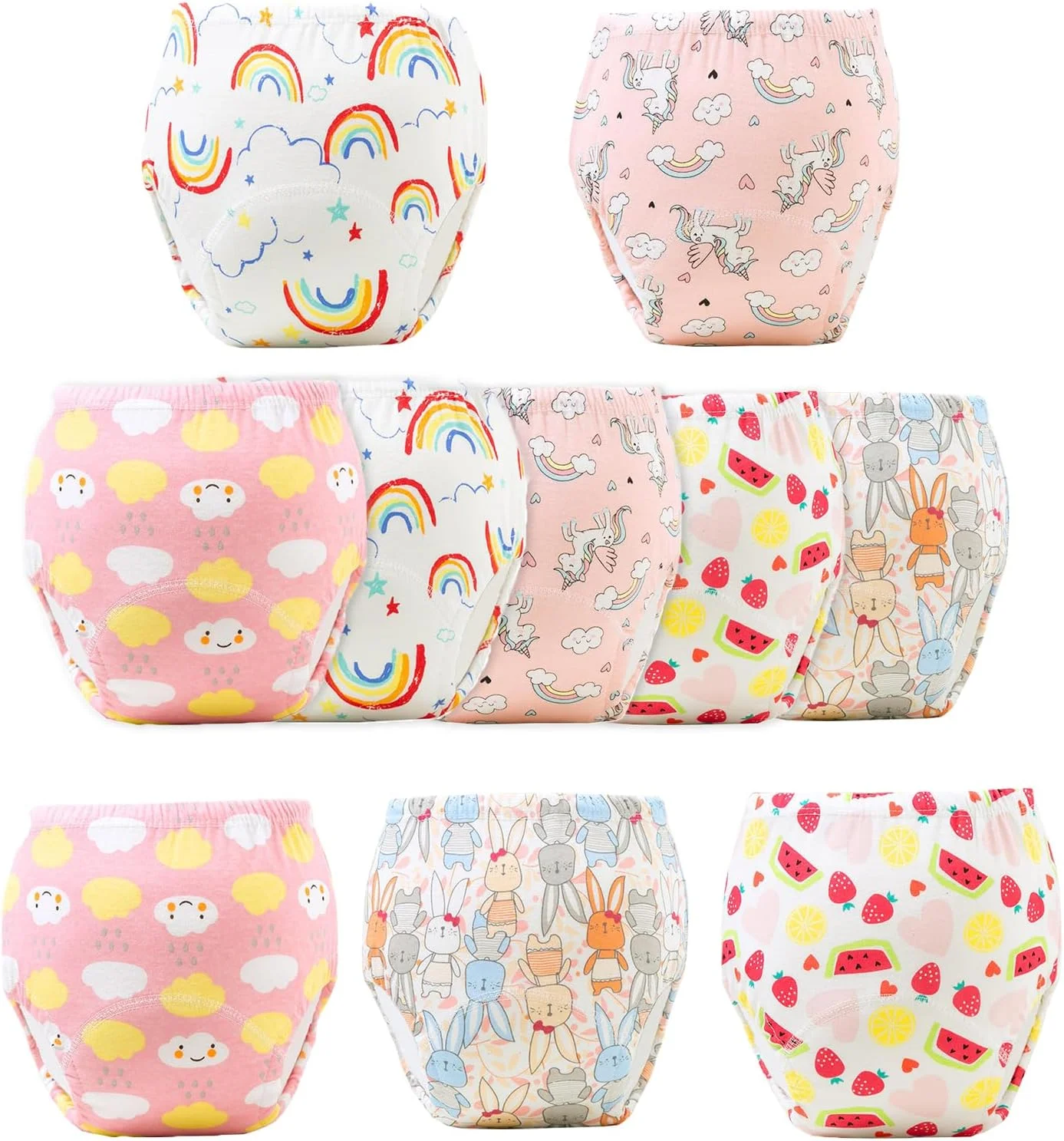 شورت آموزشی کودک 10 عددی SKY-TOUCH، شورت آموزشی نرم و تنفسی پنبه ای برای 1 تا 3 سال، پوشک های قابل استفاده مجدد با جذب بالا برای نوزادان پسر و دختر (L، دختر 13-20 کیلوگرم)