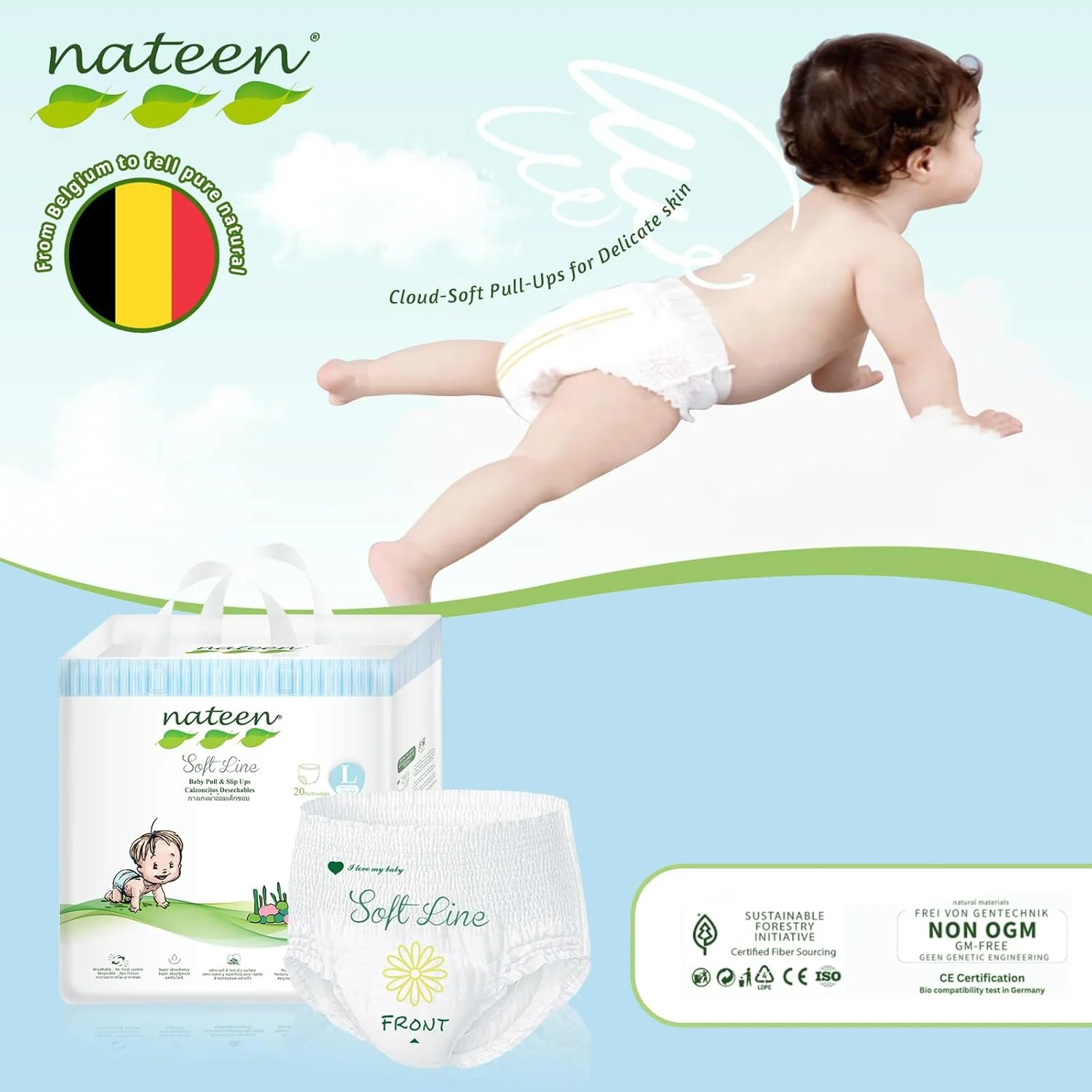 شورت پوشک بچه ناتین سافت لاین، سایز 6 (15+ کیلوگرم)، خیلی بزرگ، 42 عددی، فوق العاده نرم و پوشک بچه تنفسی (42 عدد)