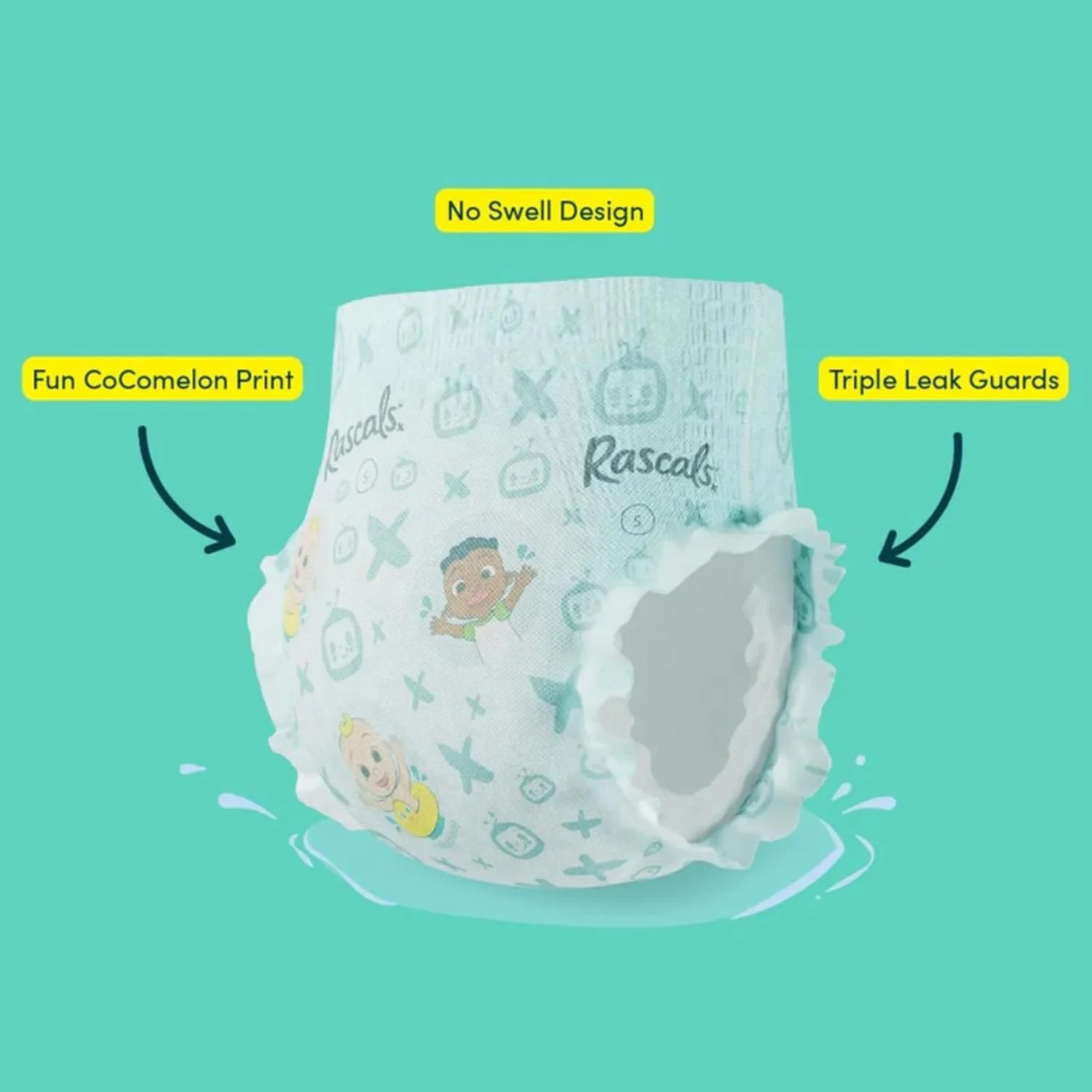 شورت پوشکی شنای کودک طرح کوکوملون - محافظت پیشرفته در برابر نشت برای شناگران کوچک - کمر کشسان فوق العاده سایز 4 (10-15 کیلوگرم) - بسته 14 عددی