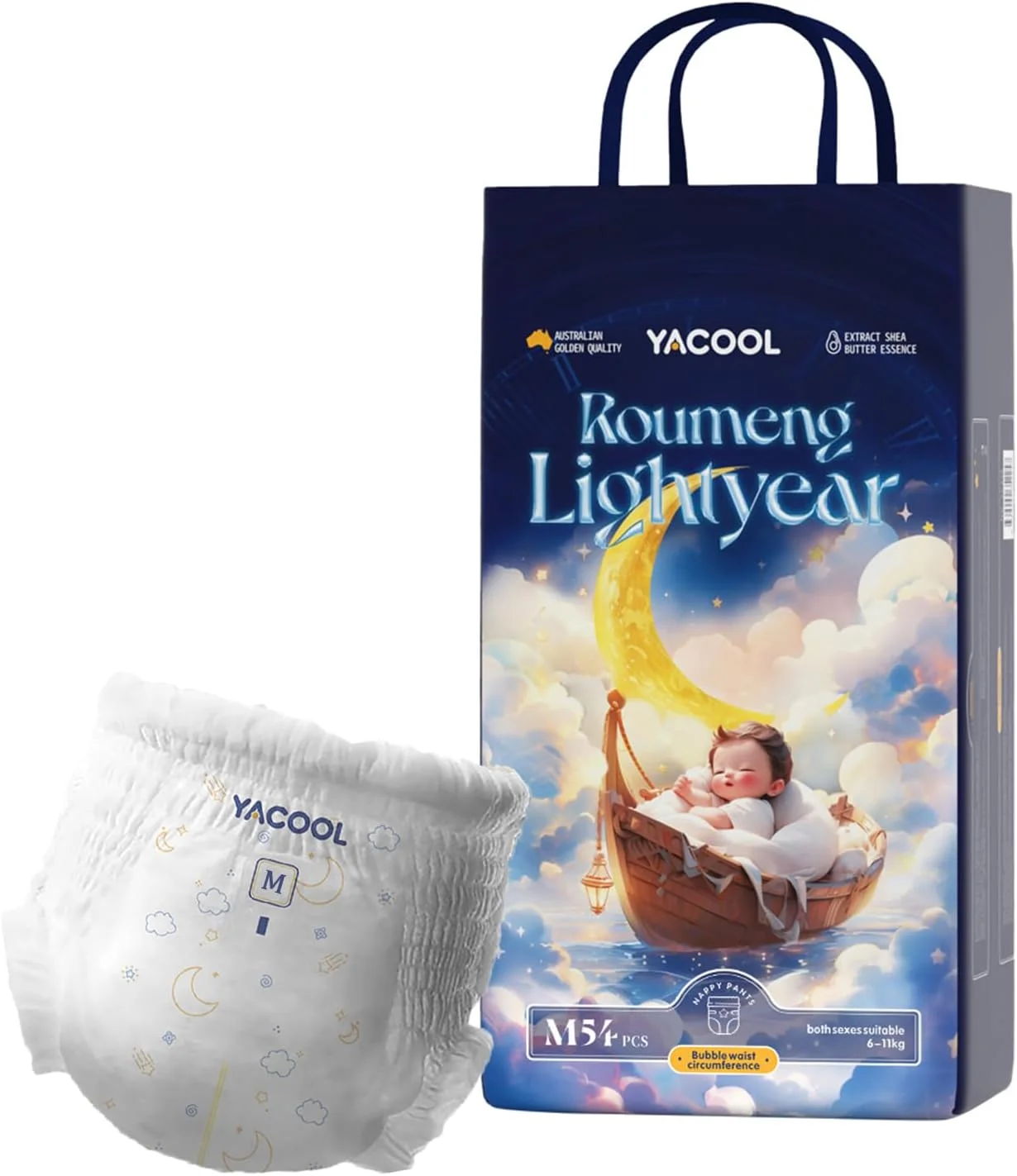 شورت پوشکی بچه، مدل بالا کشیدنی، سایز M (6-12 کیلوگرم)، 56 عدد – فوق العاده نرم، ضد نشت، ضد حساسیت و جاذب