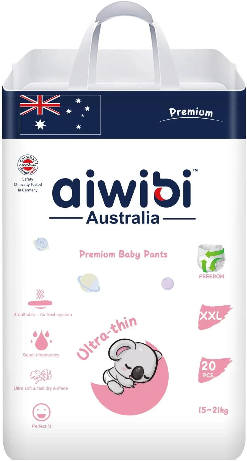 شورت پوشک بچه فوق العاده نازک و با کیفیت Aiwibi، فوق العاده نرم و نازک، شورت ضد حساسیت مراقبت سلطنتی، جذب فوق العاده، کمر کشسان 360 درجه (XX-بزرگ، 20 عدد)