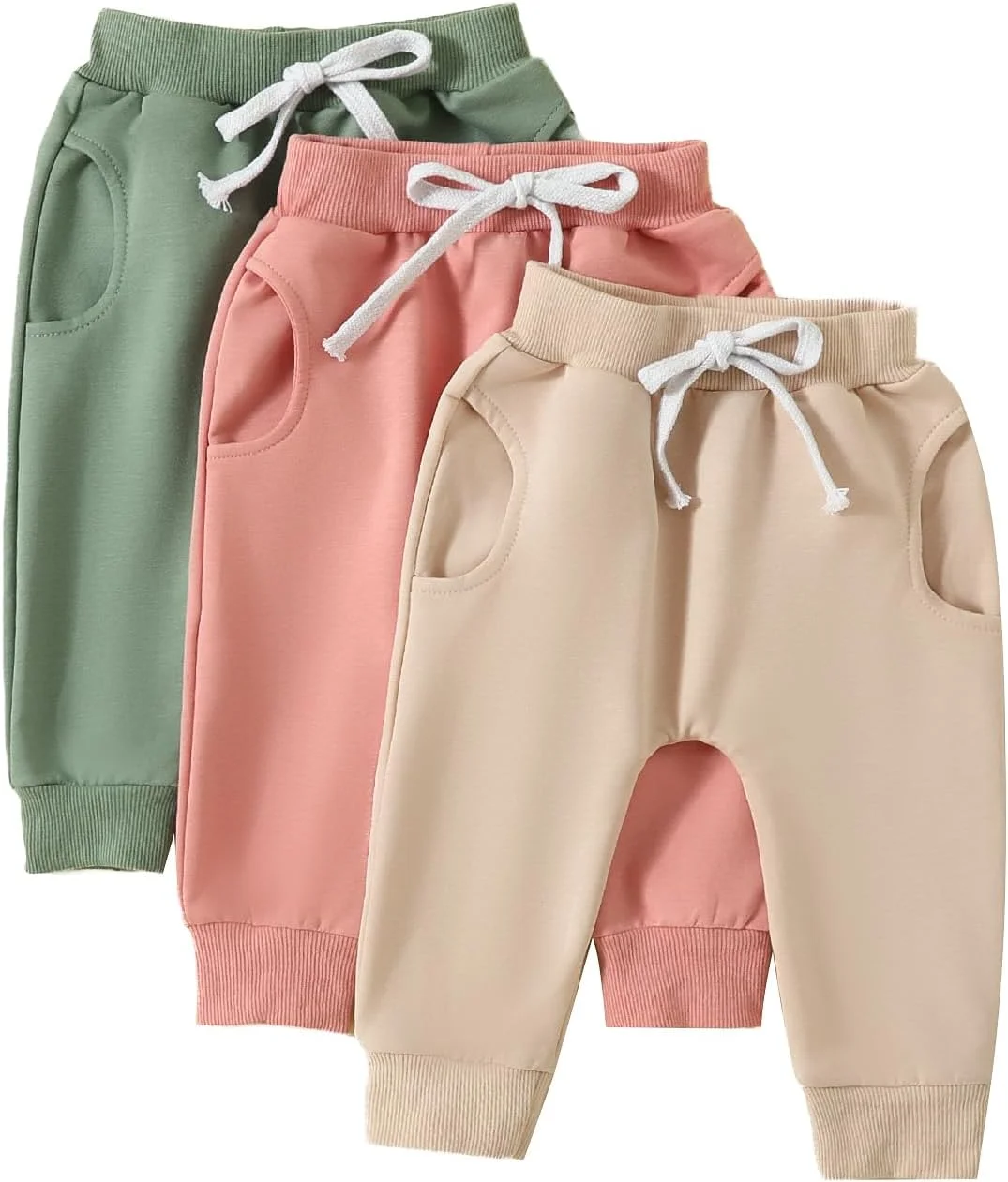 ست ۳ عددی شلوار نخی بلند بهاره دخترانه، رنگ ثابت، کمر کشی، مناسب پاییز و زمستان