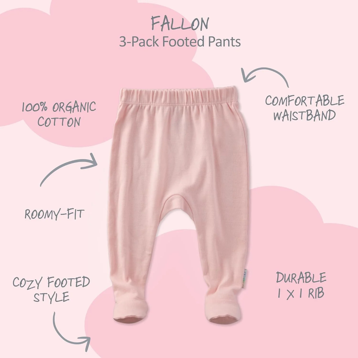 شلوار جورابدار سه عددی فالون، 100% پنبه ارگانیک، مناسب نوزادان دختر، پسر و کودکان