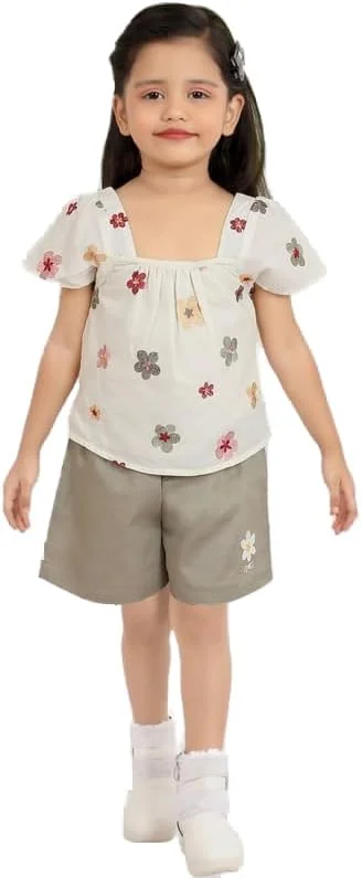 ست تاپ آستین کوتاه یقه مربعی و شورت نوزاد دختر