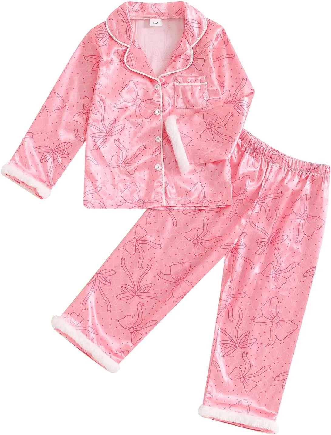 لباس خواب دخترانه بچگانه طرح کریسمس و ولنتاین، تاپ دکمه دار طرح دار + شلوار، لباس خواب ساتن ابریشمی