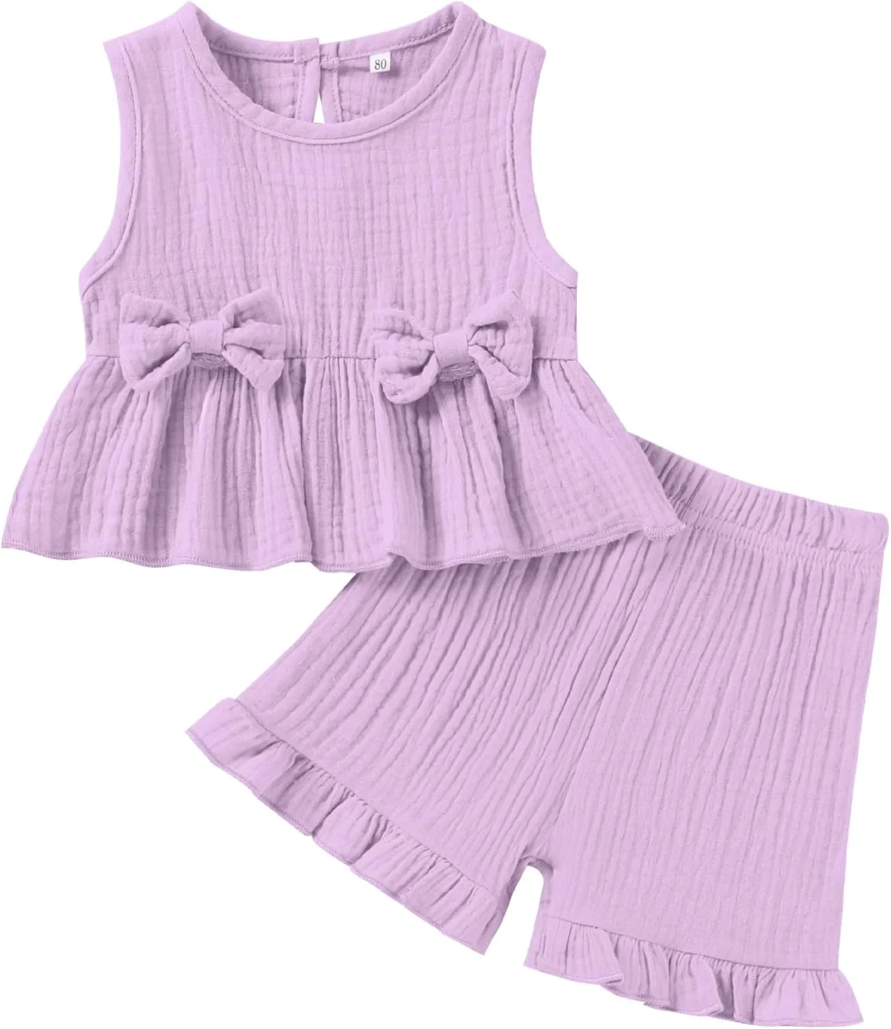 لباس بچه گانه دخترانه، تاپ های رکابی پاپیونی و شورت های چین دار، مناسب فصل بهار و تابستان