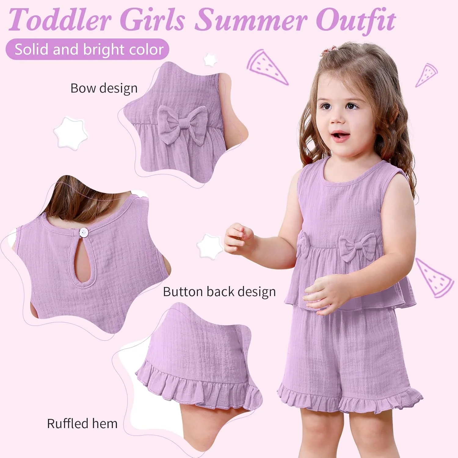 لباس بچه گانه دخترانه، تاپ های رکابی پاپیونی و شورت های چین دار، مناسب فصل بهار و تابستان