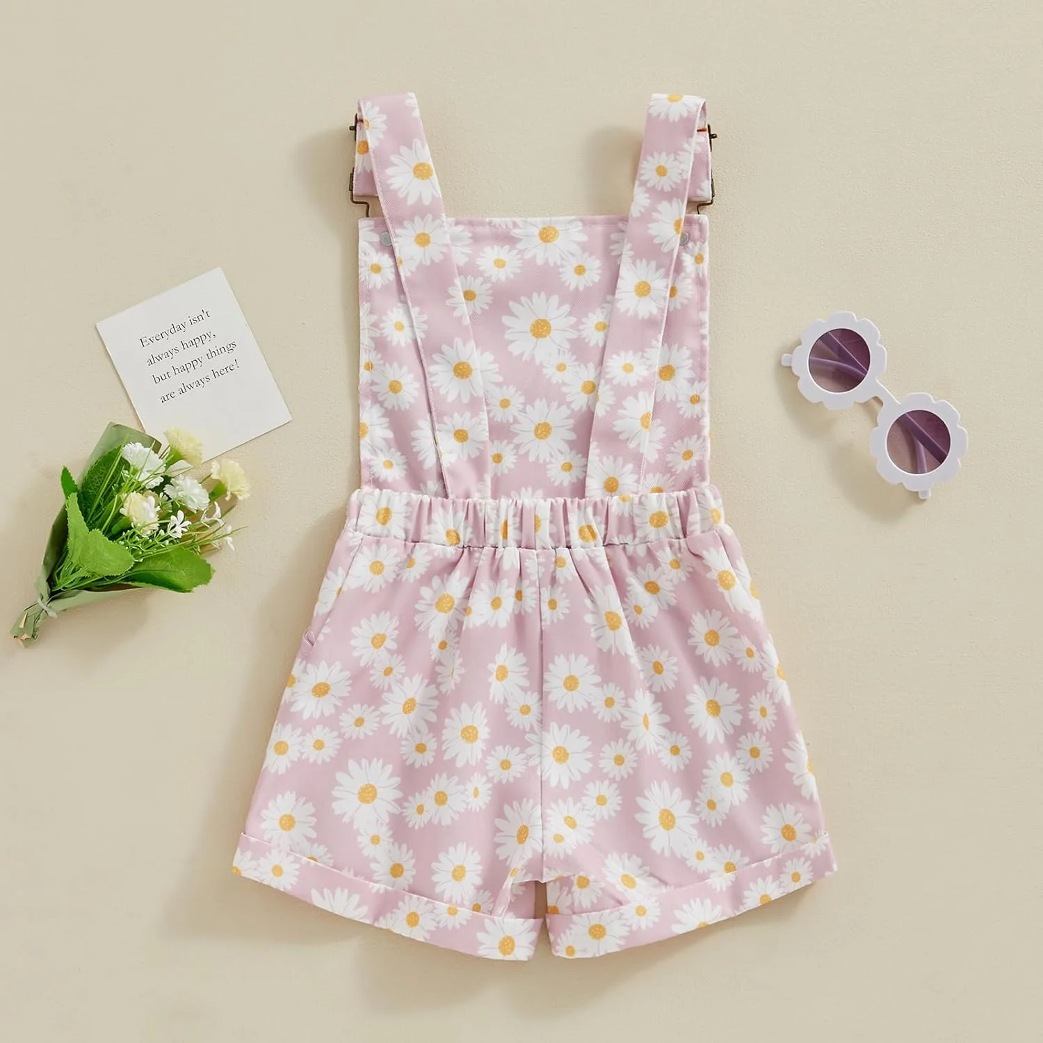 شلوارک پیش‌بندی جین دخترانه بچگانه با طرح گل، سرهمی بدون آستین، لباس‌های تابستانی نوزاد