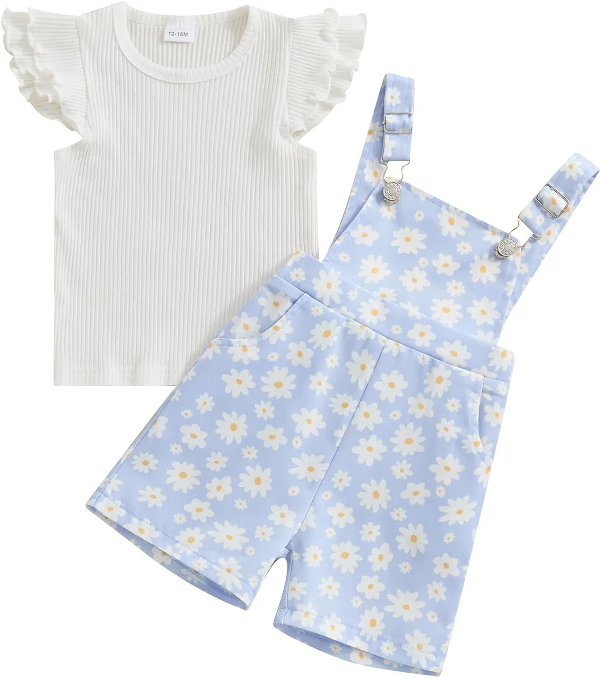 لباس تابستانی دخترانه شامل تیشرت، تاپ و شلوارک پیشبندی، مناسب نوزاد و کودک