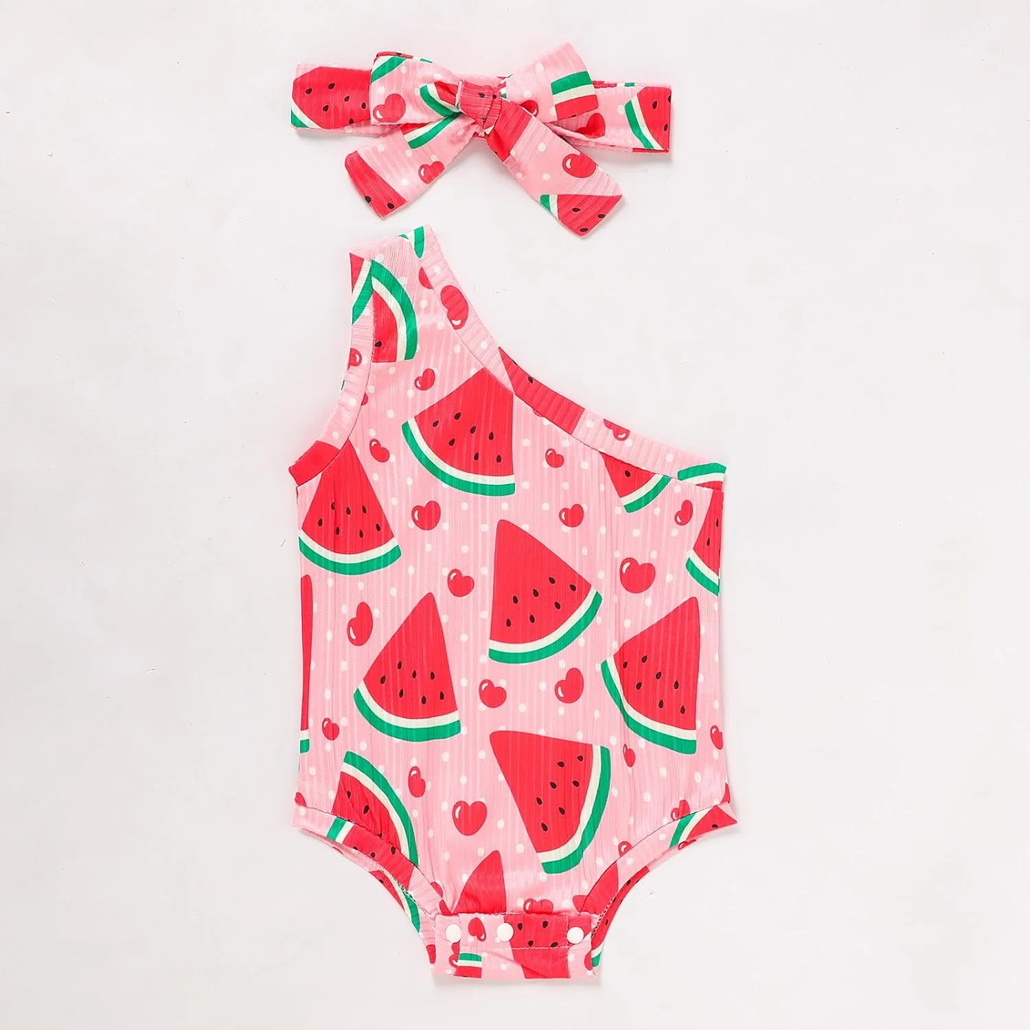 لباس نوزادی دخترانه، رامپر طرح گلدار یک طرفه با شورت پوشکی و هدبند، لباس های زیبای تابستانی