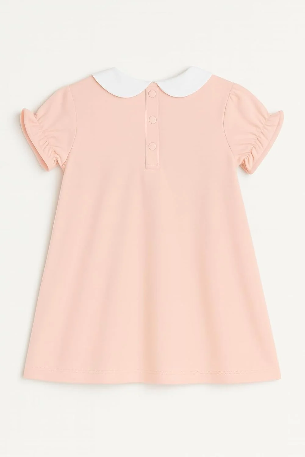 پیراهن غیر رسمی دخترانه با گلدوزی خرگوش، هلویی، یقه پیتر پن، آستین کوتاه پفی