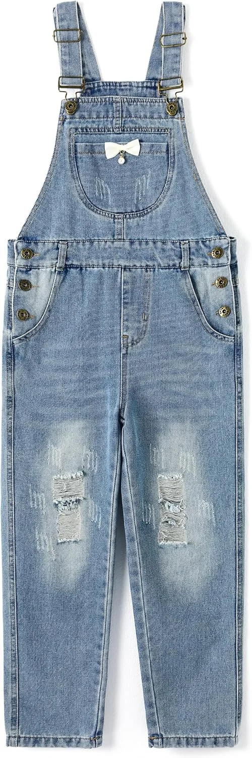 KIDSCOOL SPACE سرهمی جین پاره پسرانه و دخترانه، شلوار جین پنبه ای سنگشور شده