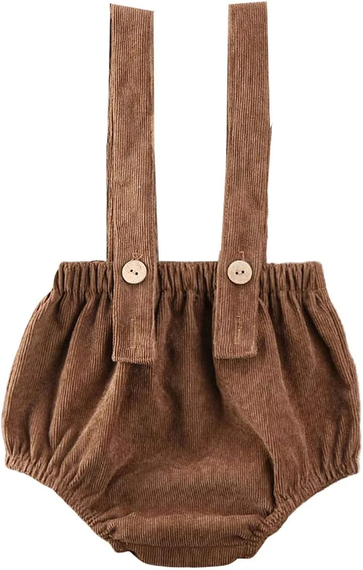 Mubineo سرهمی مخمل کبریتی نوزاد دخترانه پسرانه، شلوارک پیشبندی униsex، لباس بلومر (خاکی، 0-6 ماه)