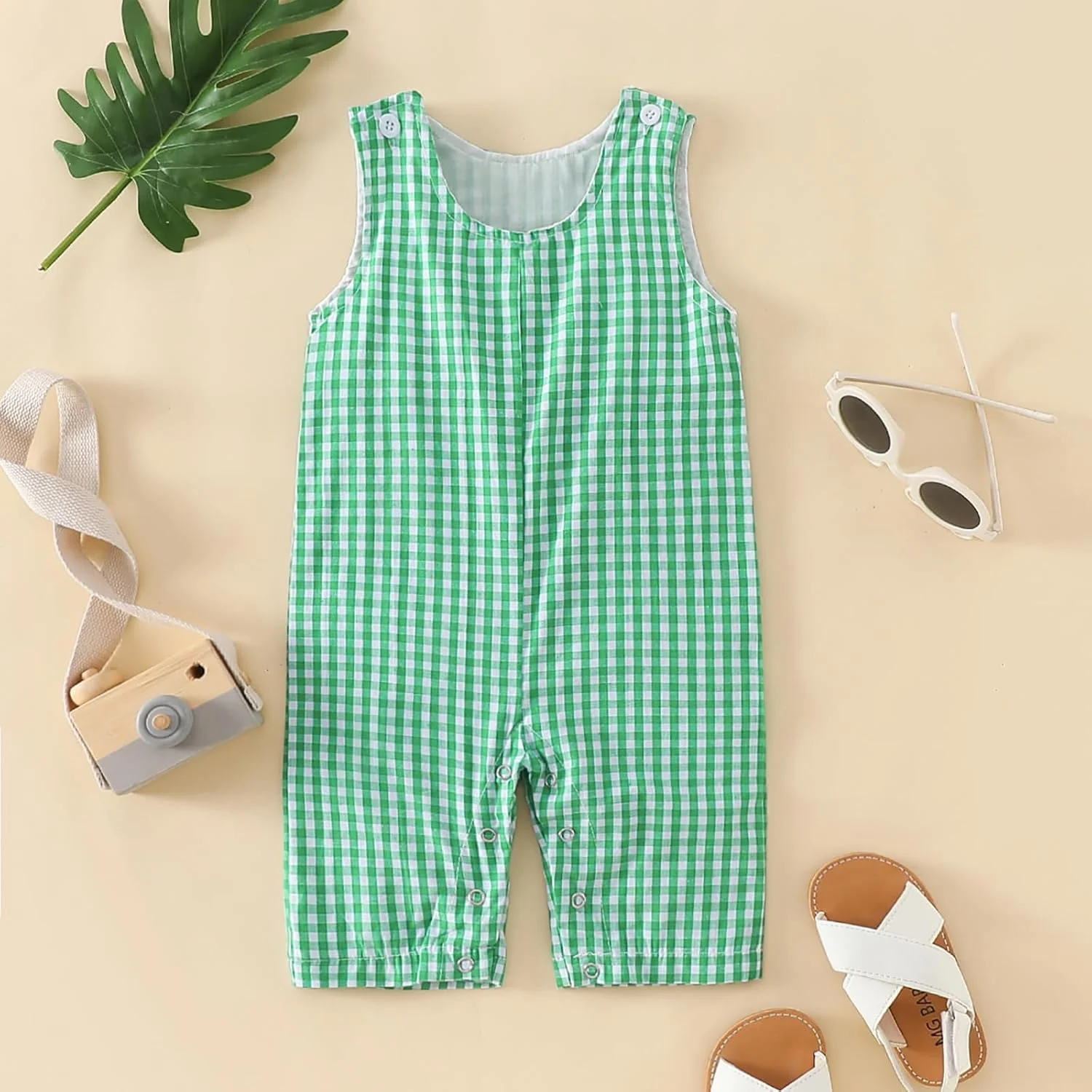 لباس‌های تابستانی نوزاد، رامپر، سرهمی، طرح چهارخانه، شلوارک، لباس‌های یونی‌سکس برای کودکان نوپا