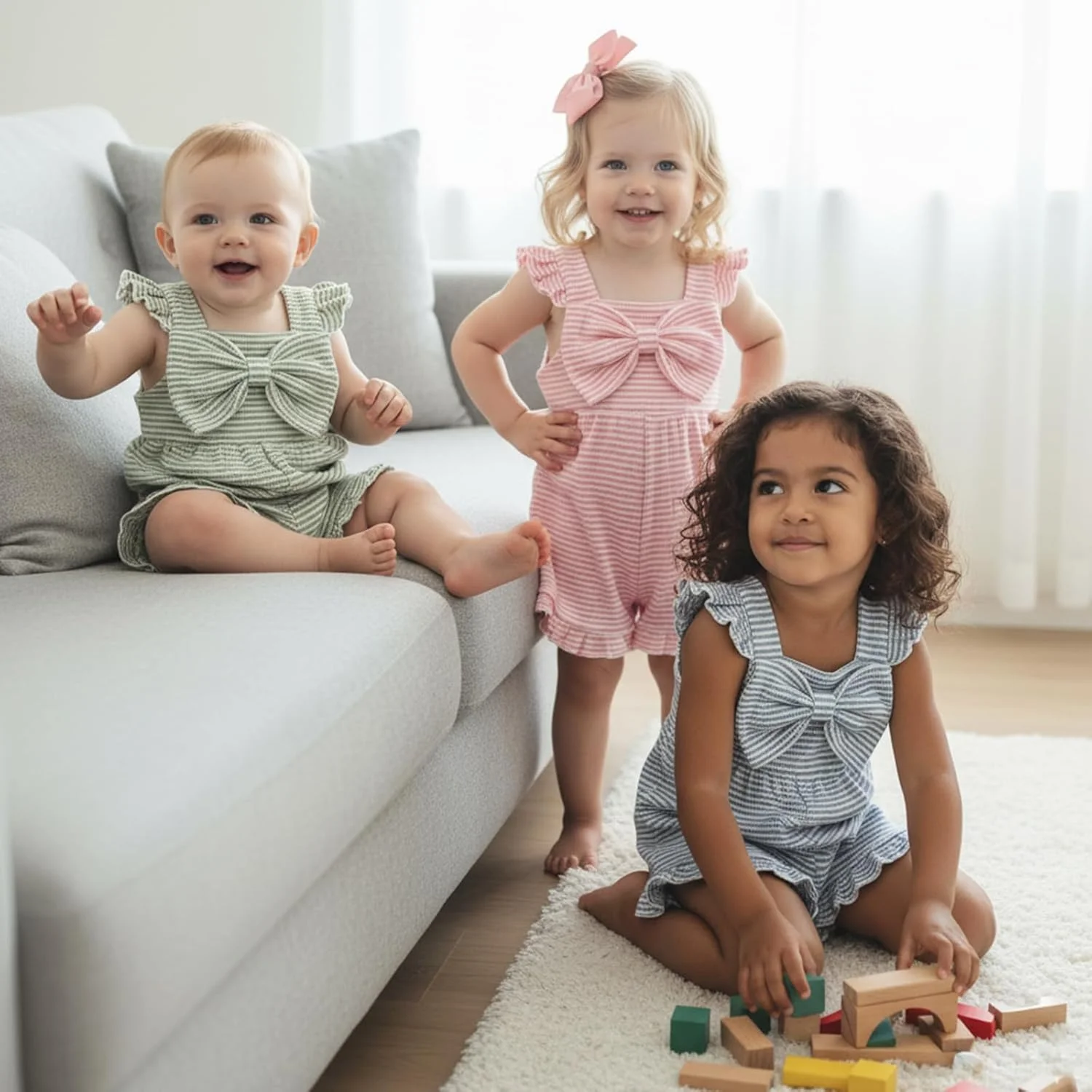 لباس دخترانه بچه گانه، رامپر تابستانی، جامپسوت یک تکه راه راه بدون آستین با پاپیون زیبا، شلوارک و سرهمی، سایز 6 ماه تا 5 سال لباس دخترانه بچه گانه، رامپر تابستانی، جامپسوت یک تکه راه راه بدون آستین با پاپیون زیبا، شلوارک و سرهمی، سایز 6 ماه تا 5 سال