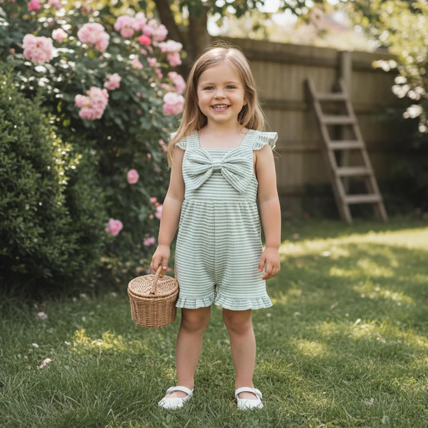 لباس دخترانه بچه گانه، رامپر تابستانی، جامپسوت یک تکه راه راه بدون آستین با پاپیون زیبا، شلوارک و سرهمی، سایز 6 ماه تا 5 سال لباس دخترانه بچه گانه، رامپر تابستانی، جامپسوت یک تکه راه راه بدون آستین با پاپیون زیبا، شلوارک و سرهمی، سایز 6 ماه تا 5 سال