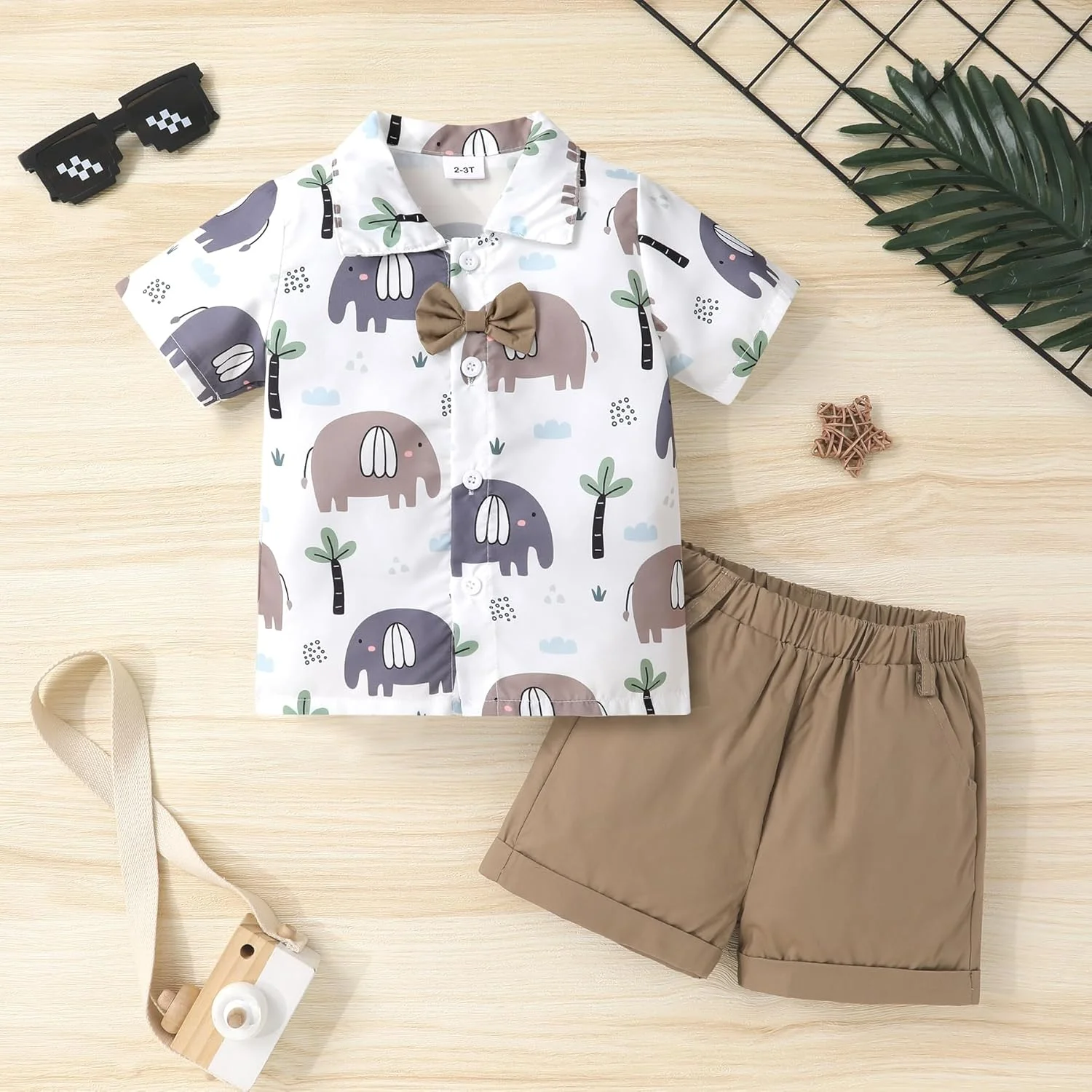 ست لباس تابستانی پسرانه شامل پیراهن آستین کوتاه دکمه دار و شلوارک، مناسب برای کودکان 1 تا 6 سال