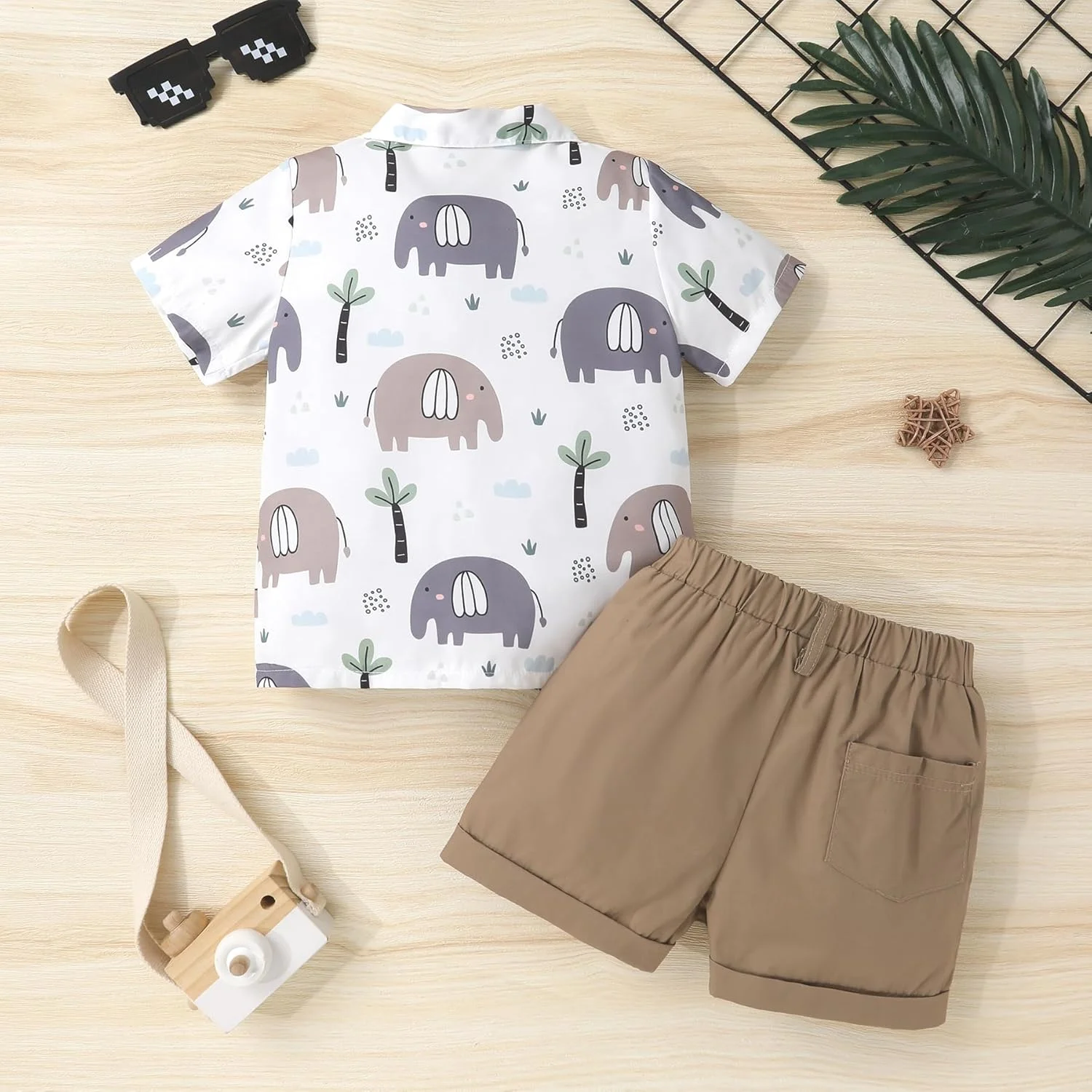 ست لباس تابستانی پسرانه شامل پیراهن آستین کوتاه دکمه دار و شلوارک، مناسب برای کودکان 1 تا 6 سال