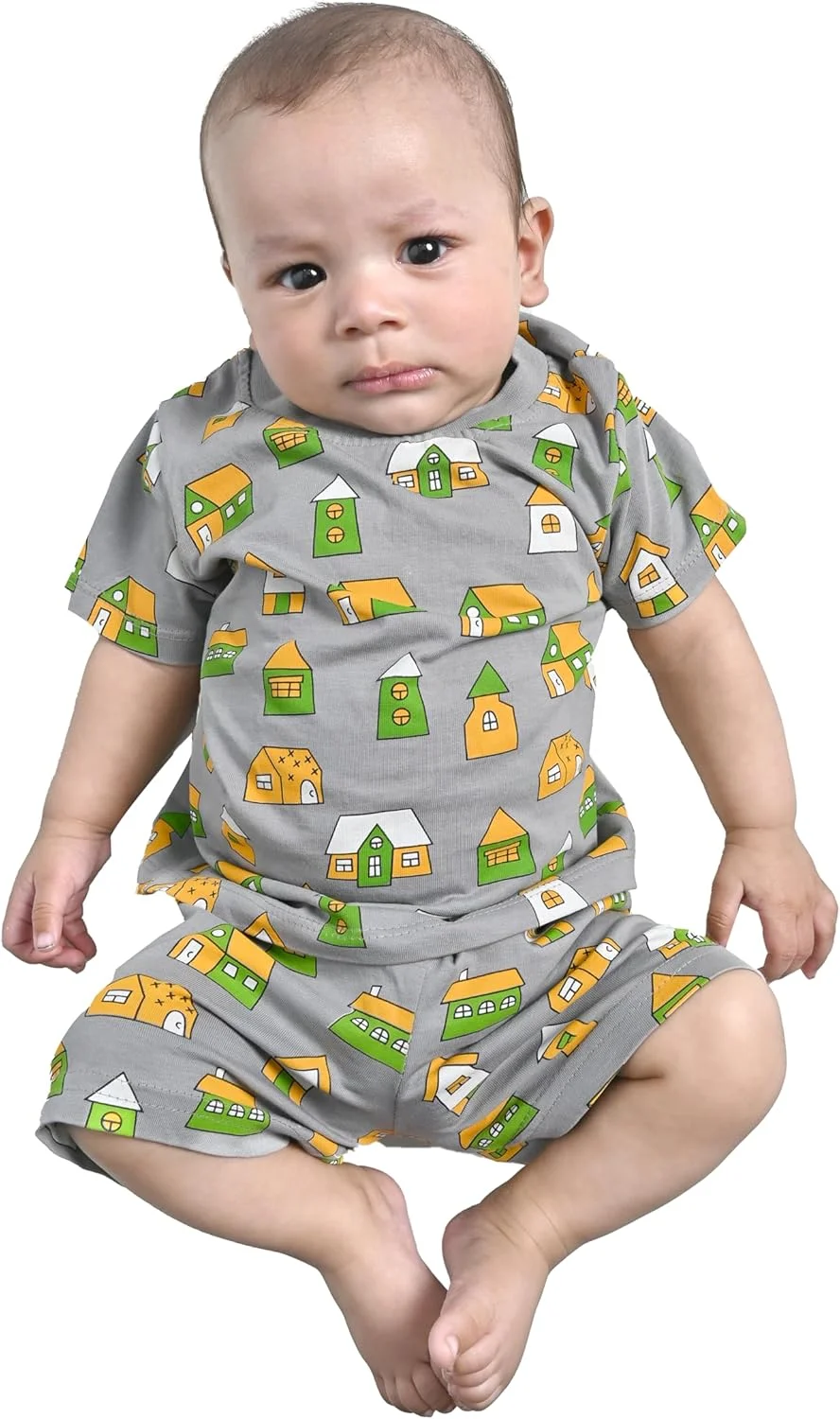 ست تی‌شرت و شلوارک نخی کلاسیک بچگانه کیدزو، طوسی-3، سایز 3-6 ماهگی، کد KIDS12813