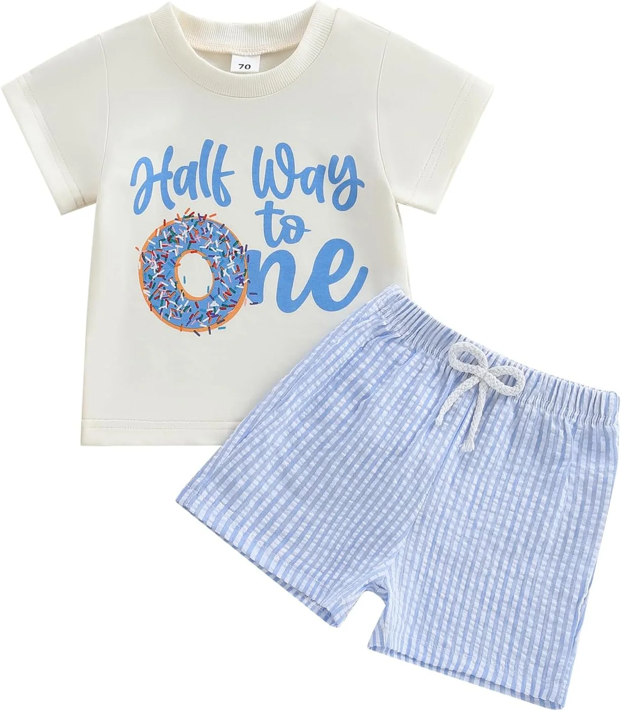 ست لباس تولد نیم سالگی/یک سالگی پسرانه Bagilaanoe، تیشرت آستین کوتاه با طرح "Half Way to ONE/Sweet One" و شلوارک، مناسب برای جشن کیک ست لباس تولد نیم سالگی/یک سالگی پسرانه Bagilaanoe، تیشرت آستین کوتاه با طرح "Half Way to ONE/Sweet One" و شلوارک، مناسب برای جشن کیک