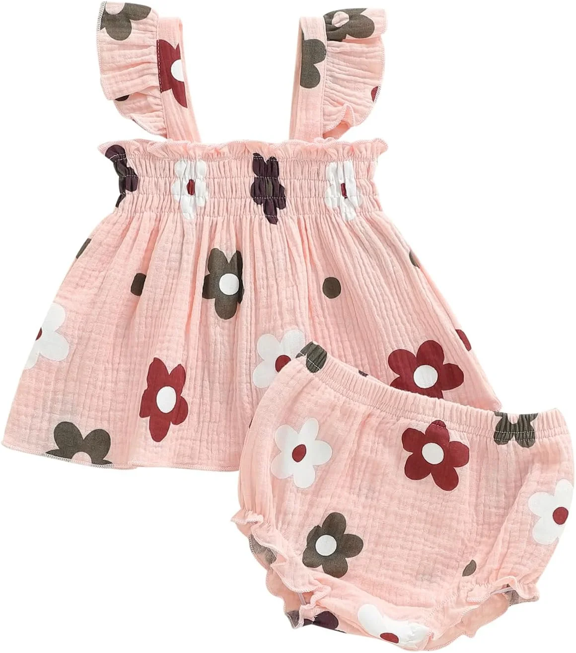 ست لباس تابستانی دخترانه شامل تیشرت چین‌دار و شورت، مناسب برای کودکان خردسال و ساحل