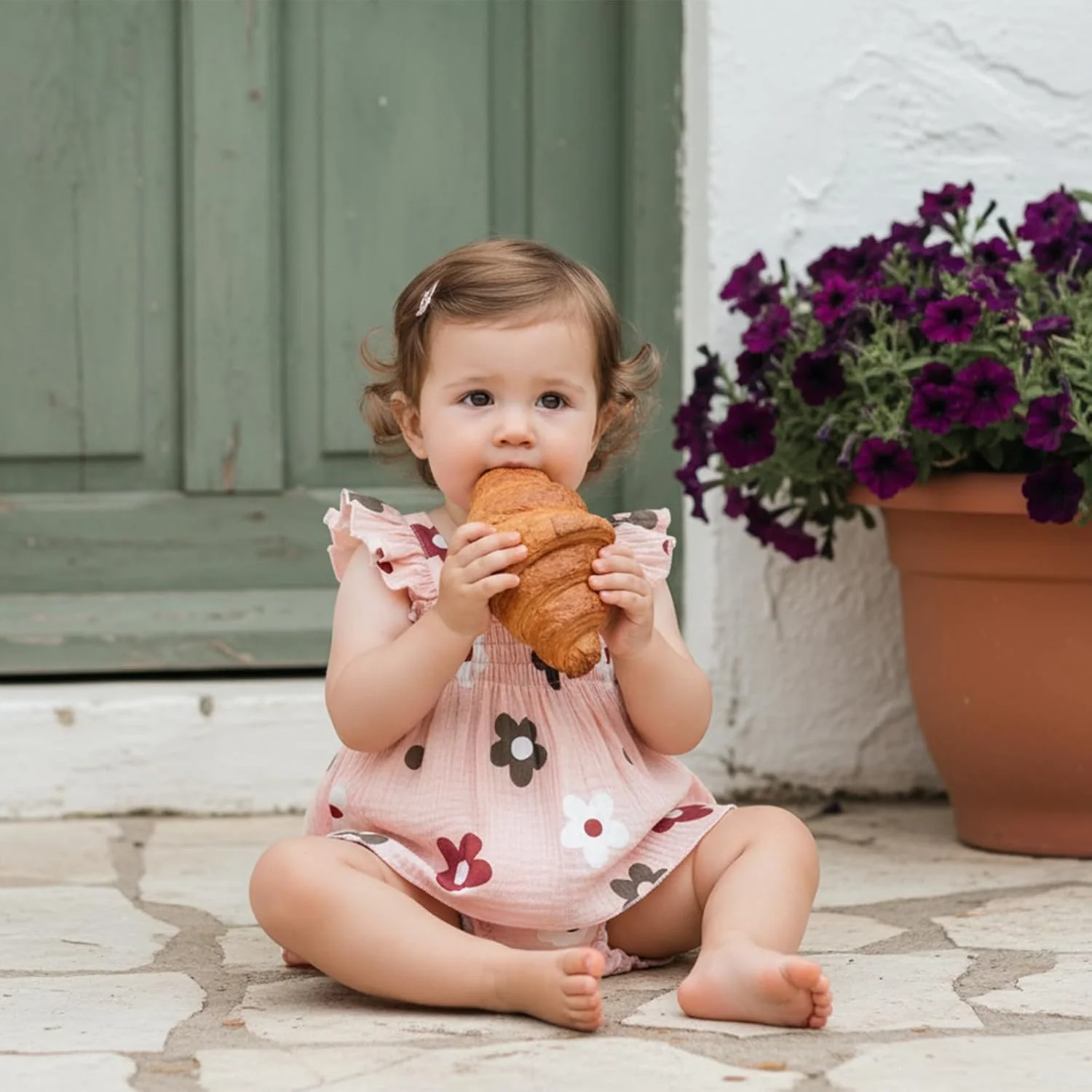 ست لباس تابستانی دخترانه شامل تیشرت چین‌دار و شورت، مناسب برای کودکان خردسال و ساحل