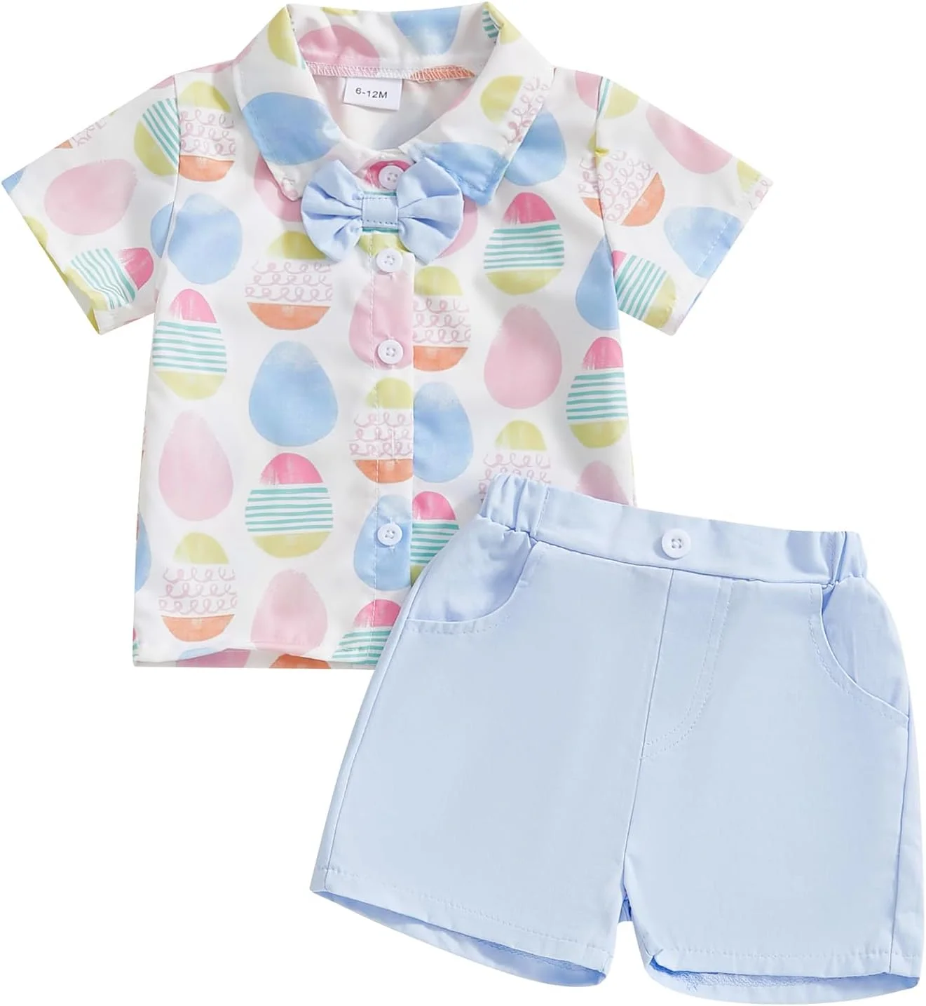 ست لباس تابستانی پسرانه شامل پیراهن آستین کوتاه دکمه دار با طرح گل و شلوارک غیر رسمی مناسب برای پسران 1 تا 6 سال