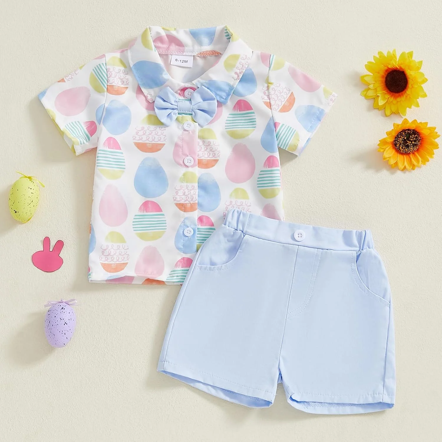 ست لباس تابستانی پسرانه شامل پیراهن آستین کوتاه دکمه دار با طرح گل و شلوارک غیر رسمی مناسب برای پسران 1 تا 6 سال