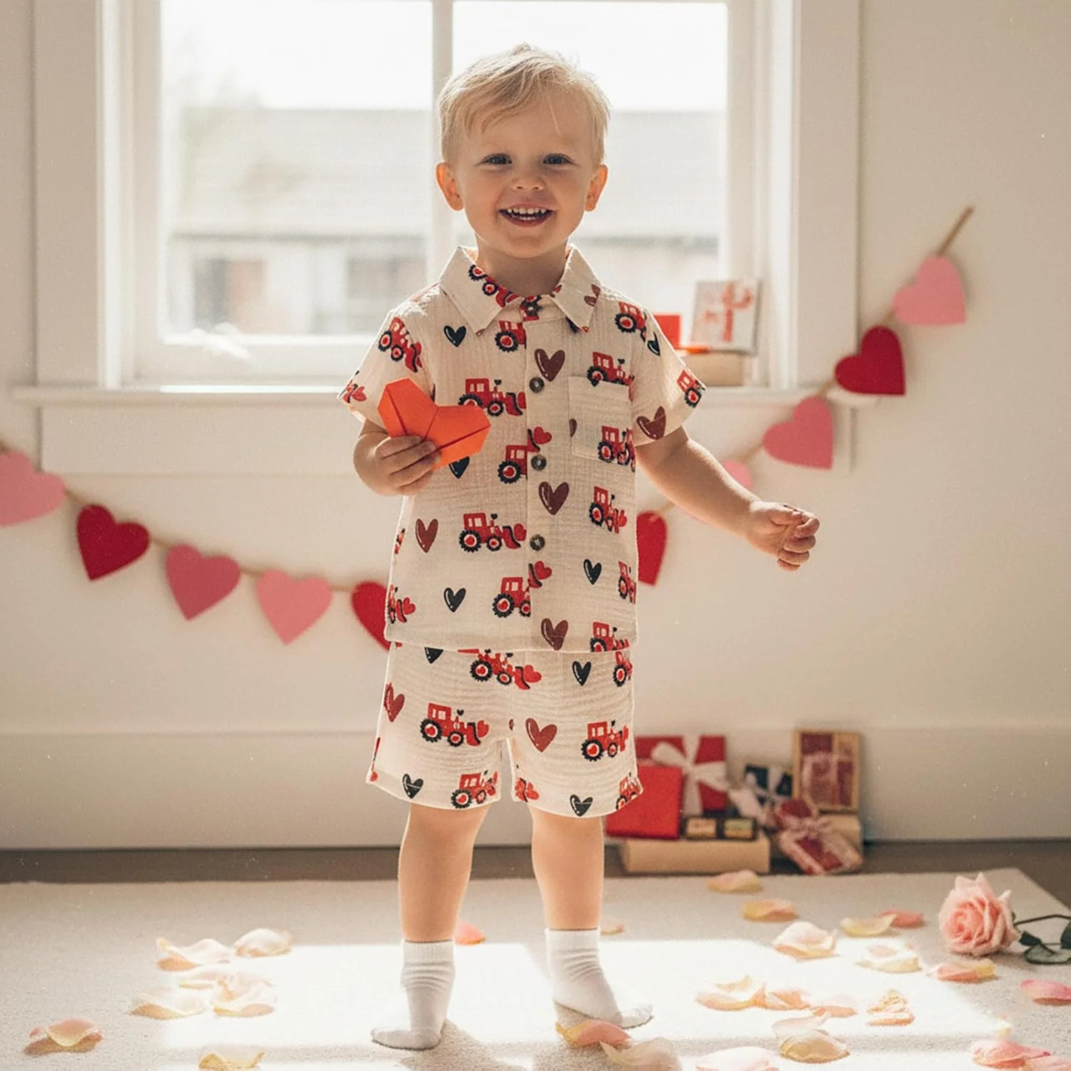 ست لباس تابستانی پسرانه شامل پیراهن آستین کوتاه و شلوارک