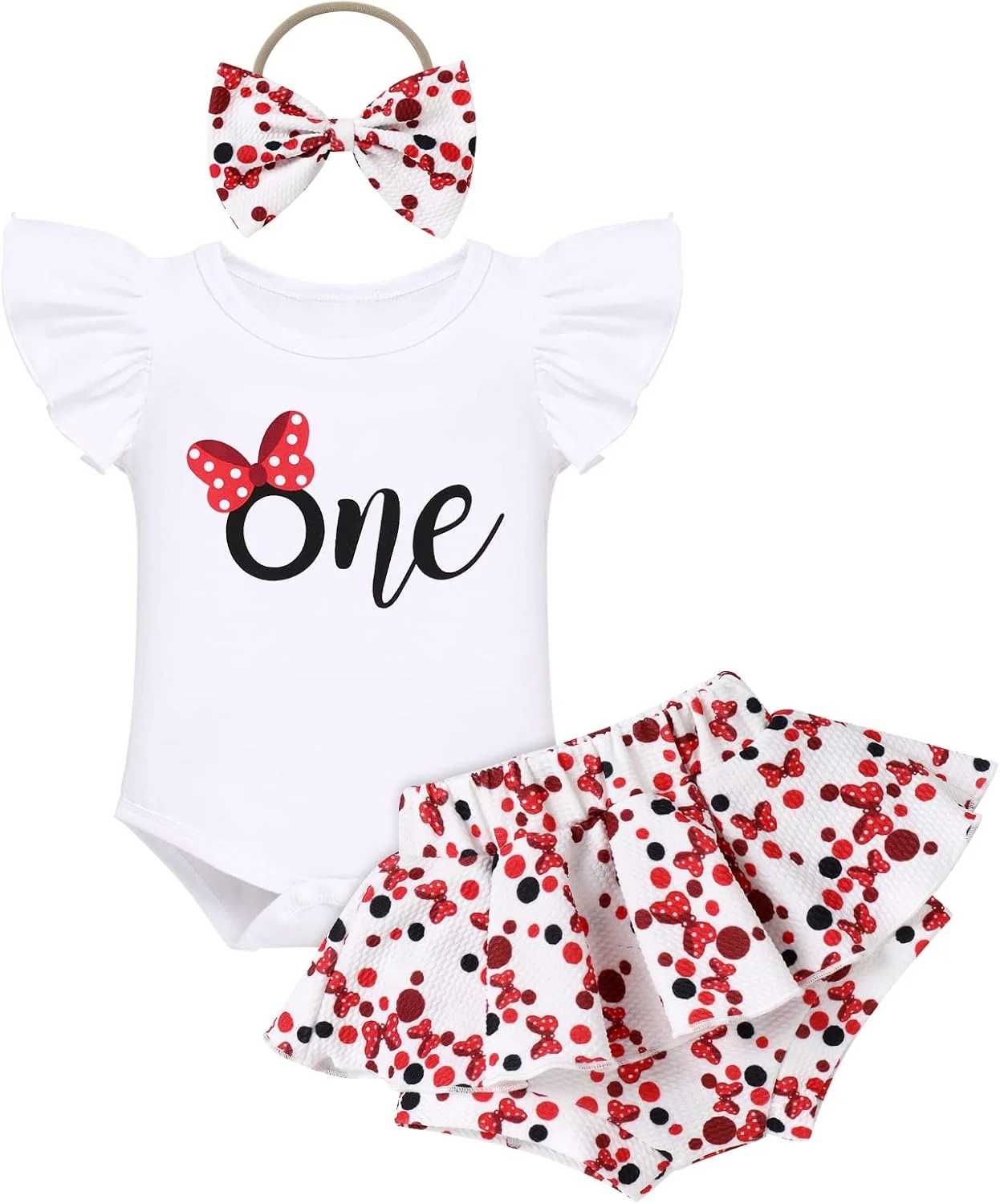 لباس تولد یک سالگی دخترانه IMEKIS، رامپر آفتابگردان هلویی + شورت چین‌دار + ست هدبند برای عکس‌های یادگاری