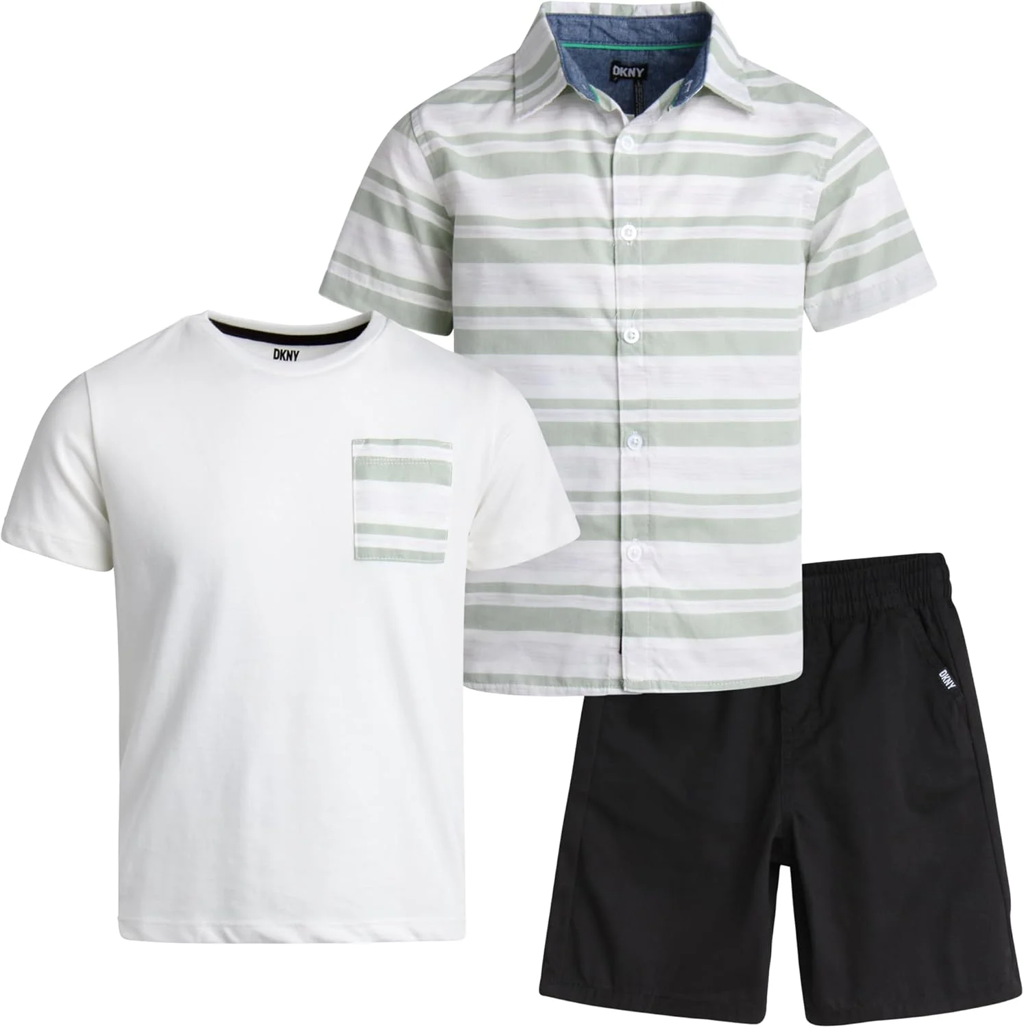 ست پسرانه شامل پیراهن آستین کوتاه دکمه دار، تیشرت و شلوارک DKNY - ست لباس تابستانی پسرانه (سایز 2T-7)