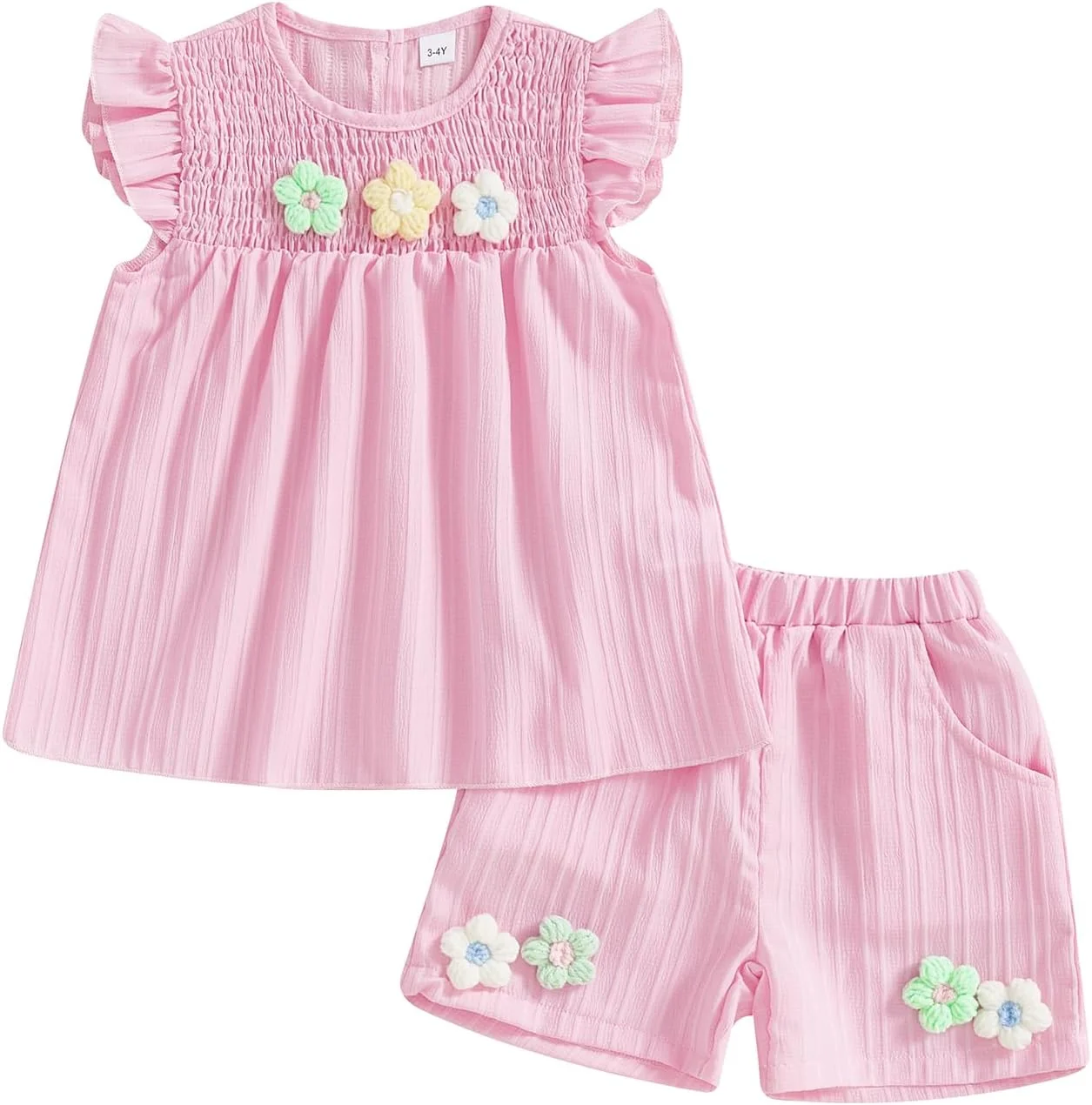 لباس های تابستانی نوزاد دخترانه، ست بلوز آستین کوتاه وافل بهاری و شورت زیبا با طرح گل