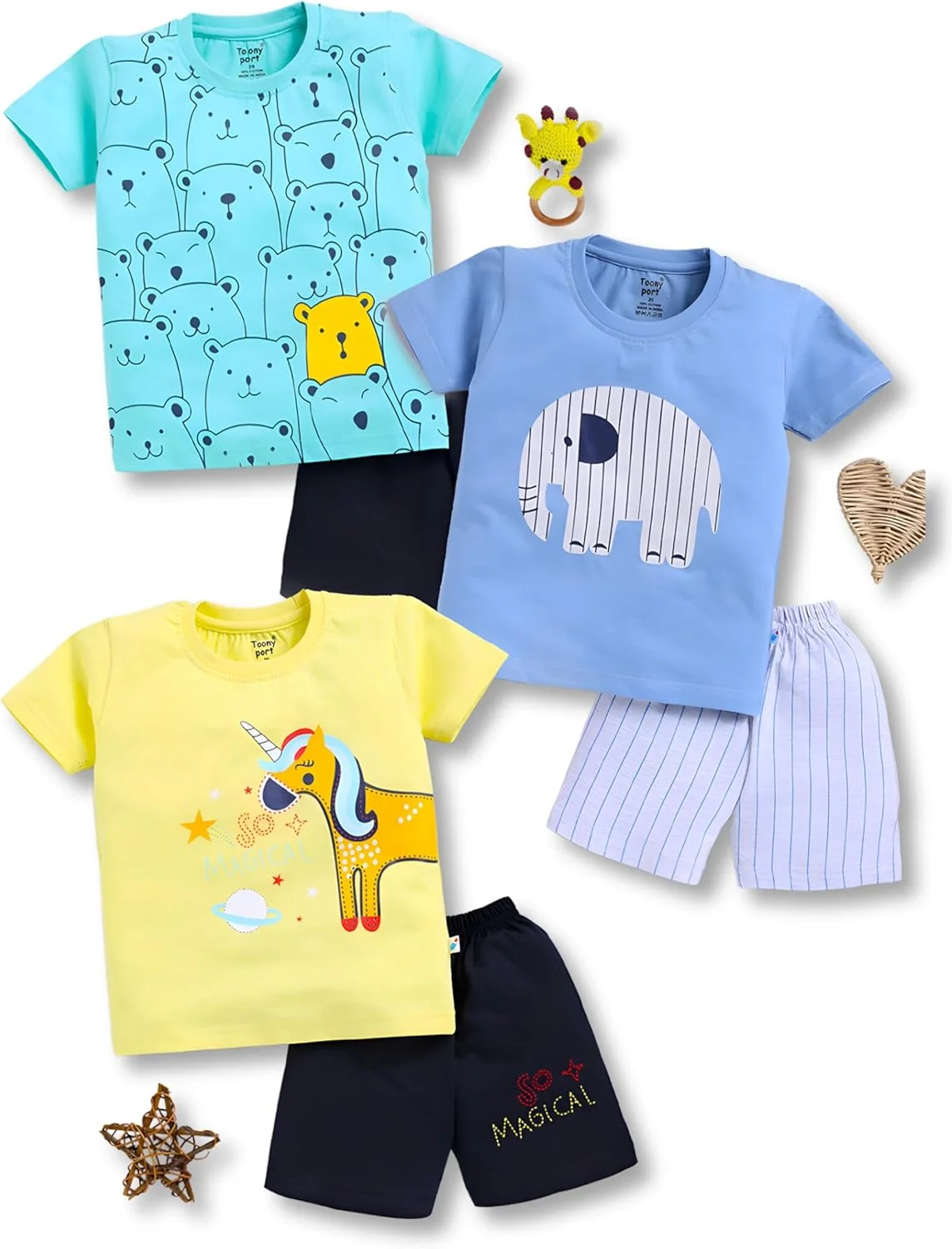 ست سه تایی تی‌شرت و شلوارک تابستانی پسرانه تونی‌پورت (چند رنگ)