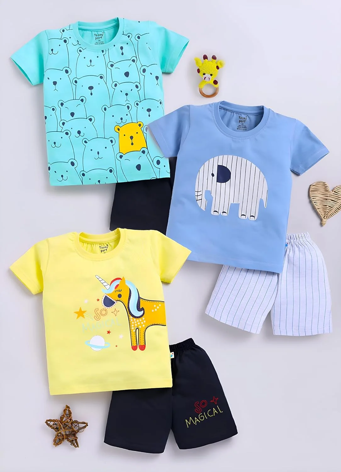 ست سه تایی تی‌شرت و شلوارک تابستانی پسرانه تونی‌پورت (چند رنگ)
