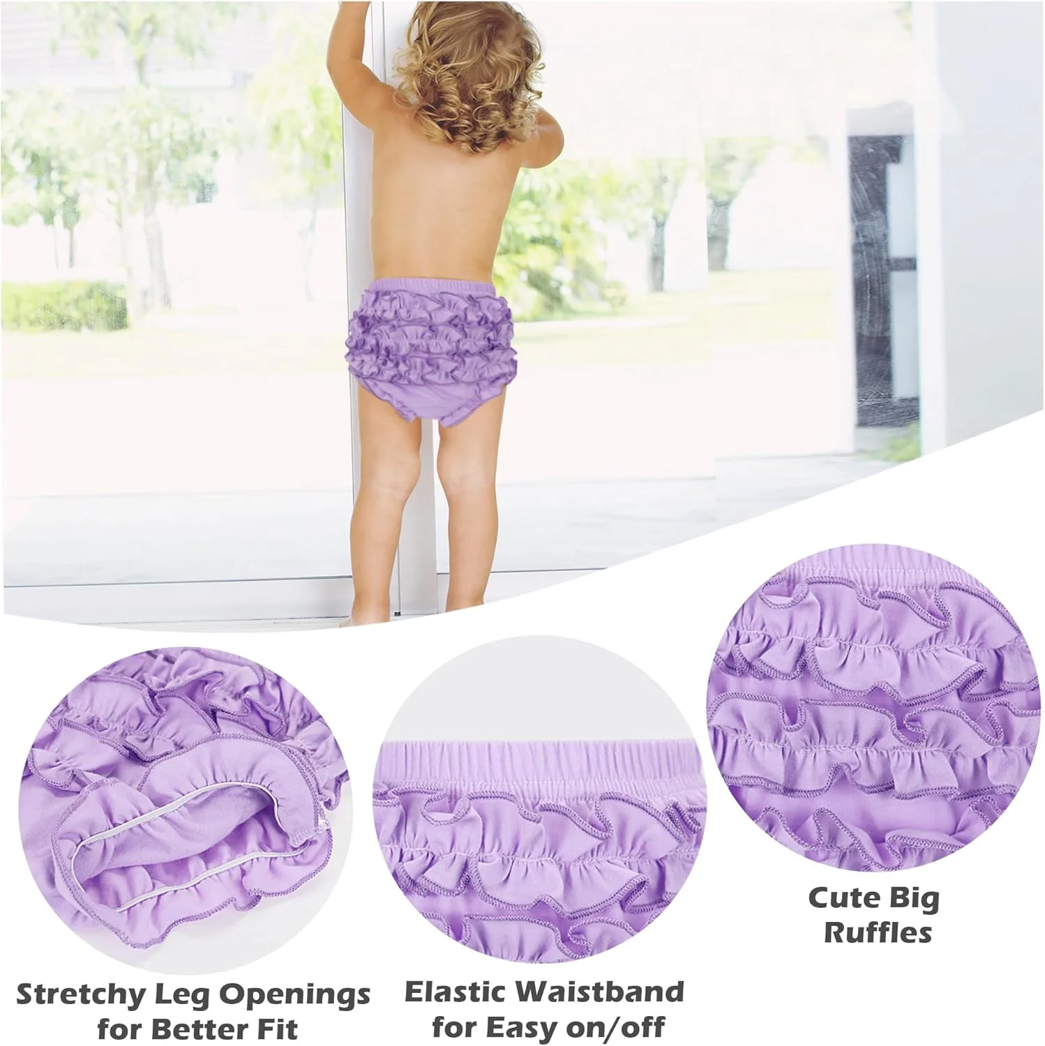 ست ۵ عددی شورت پوشکی چین‌دار - لباس زیر نوزاد، شورت نخی زیبا برای نوزادان دختر، شورت پفی چین‌دار، شورت الاستیک برای دختران نوپا