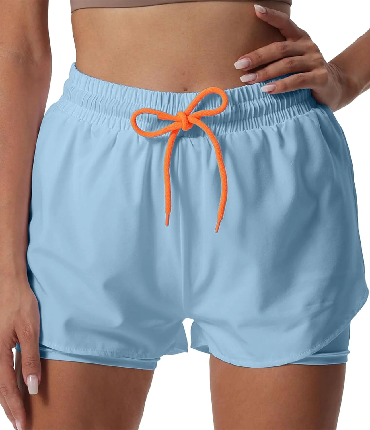 ست 2 عددی شورت ورزشی زنانه 2 در 1 کمر بلند مناسب دویدن و پیادهروی به همراه آستر ست 2 عددی شورت ورزشی زنانه 2 در 1 کمر بلند مناسب دویدن و پیادهروی به همراه آستر