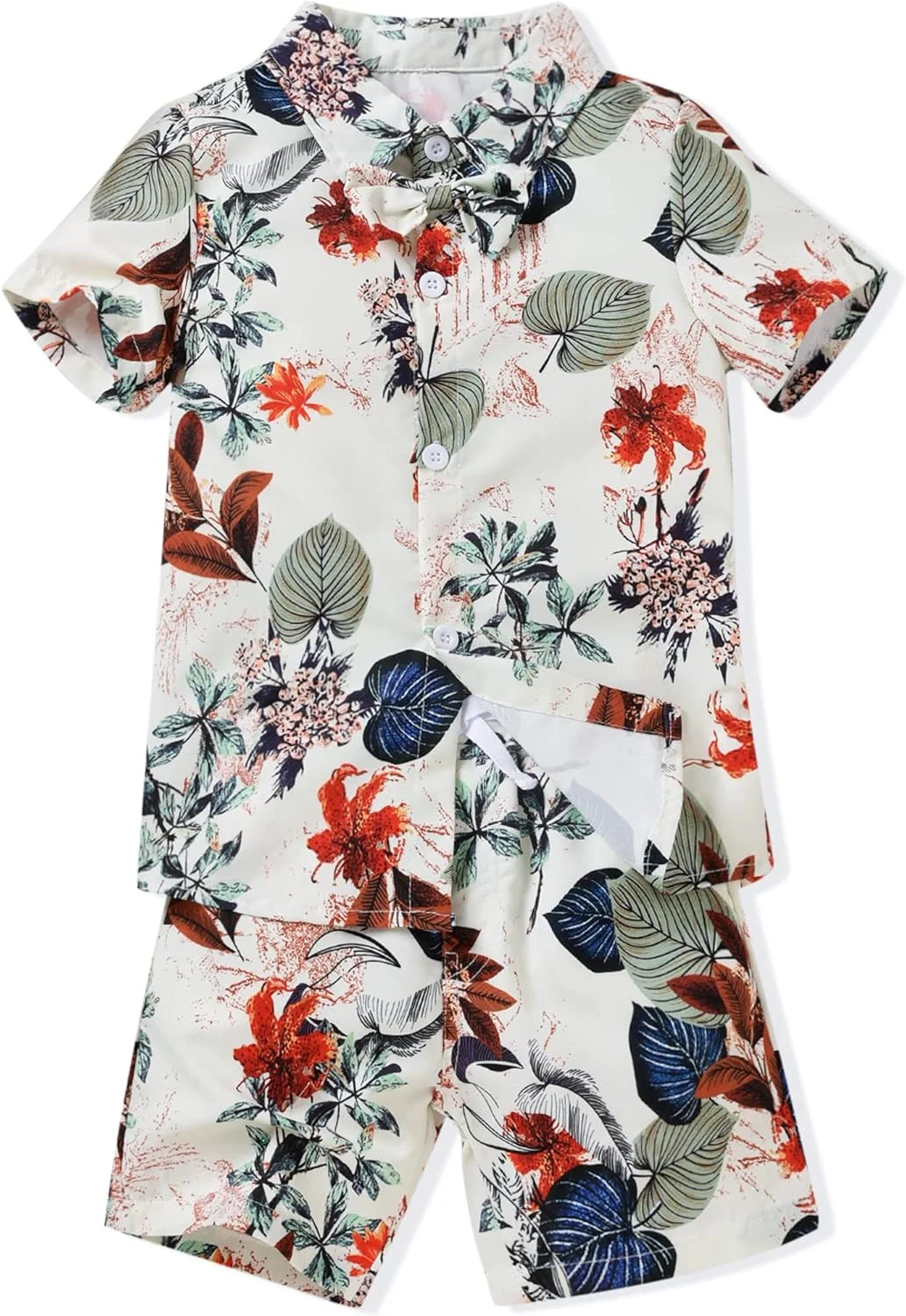 ست لباس تابستانی پسرانه Fioukiay، تی‌شرت آستین کوتاه با طرح حروف بامزه و شلوارک طرح ارتشی