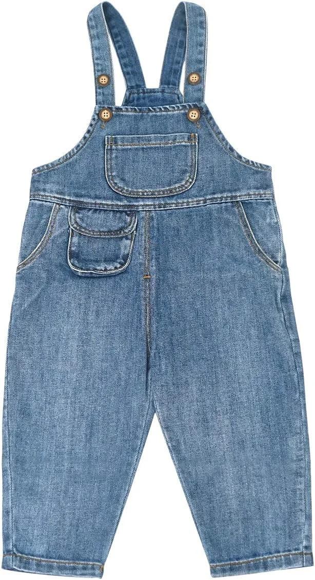 سرهمی جین پیش‌بندی نوزادی دخترانه پسرانه، شلوار جین نازک تابستانی 0-4 سال