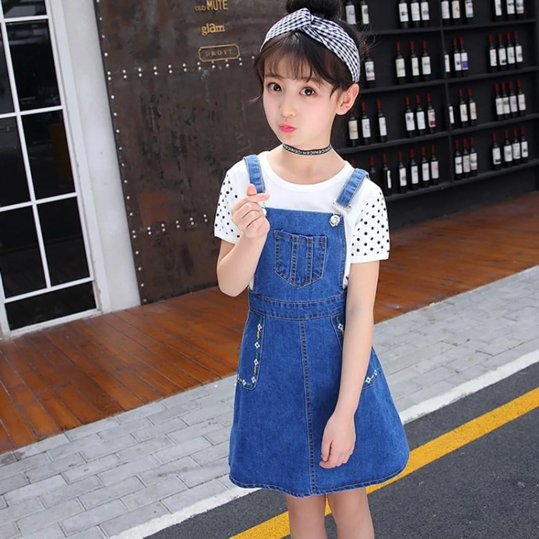 Kidscool پیراهن پیشبندی دخترانه با طرح گل‌های کوچک، مناسب فصل تابستان