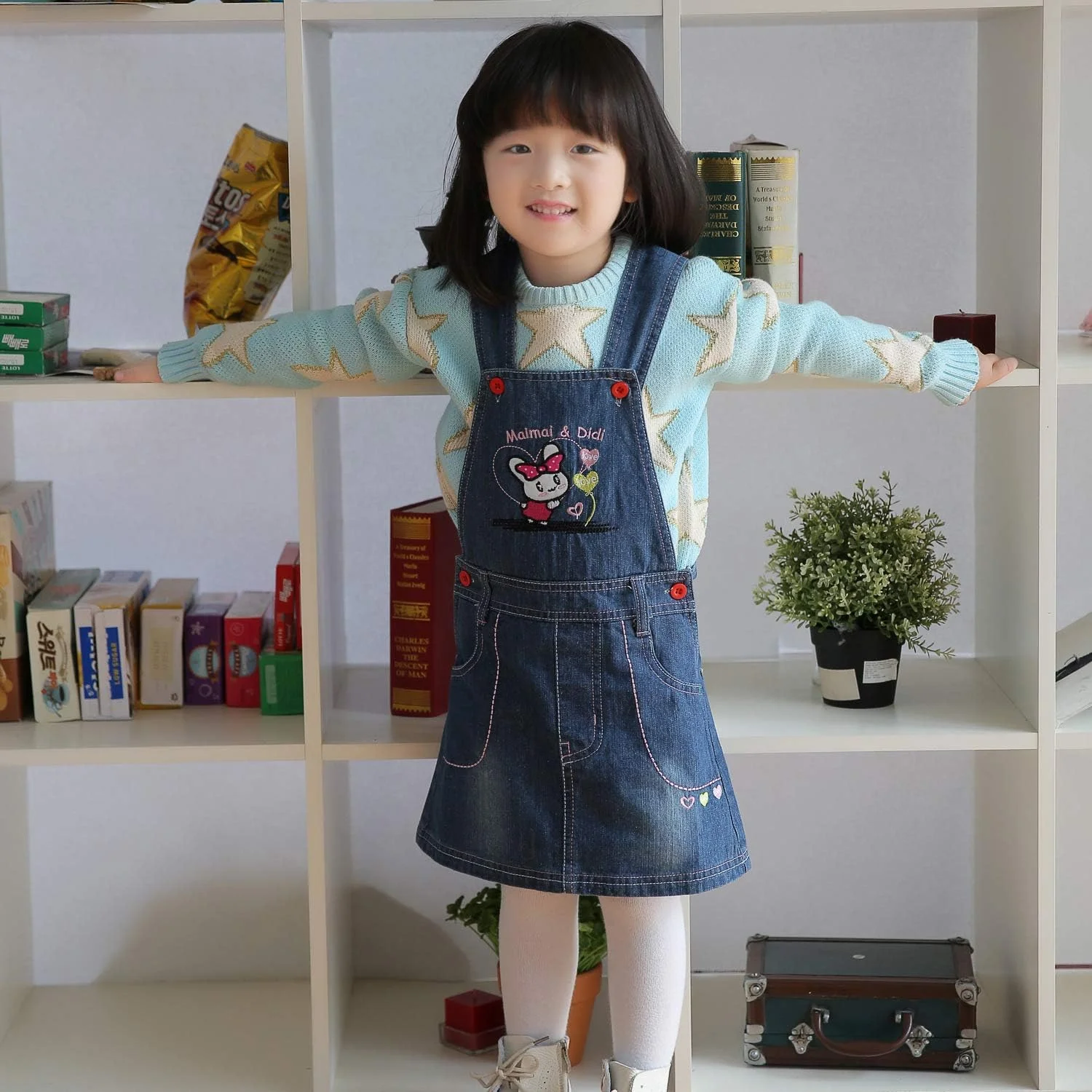 لباس سرهمی دخترانه Peacolate با طرح خرگوش، مناسب ۲ تا ۷ سال