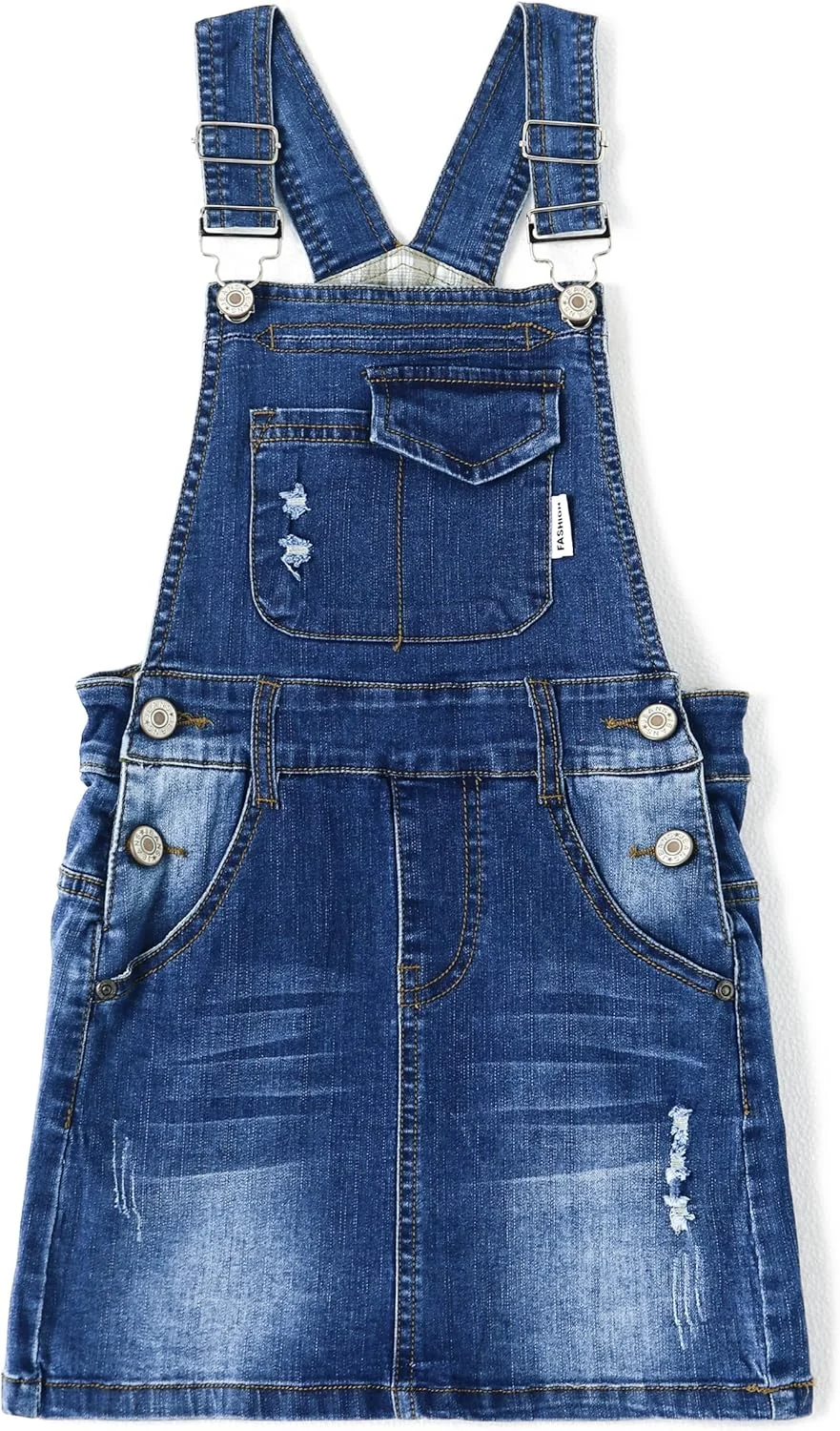 دامن دخترانه بچه گانه KIDSCOOL SPACE، لباس سرهمی تابستانی دخترانه جین نرم و کشسان پاره