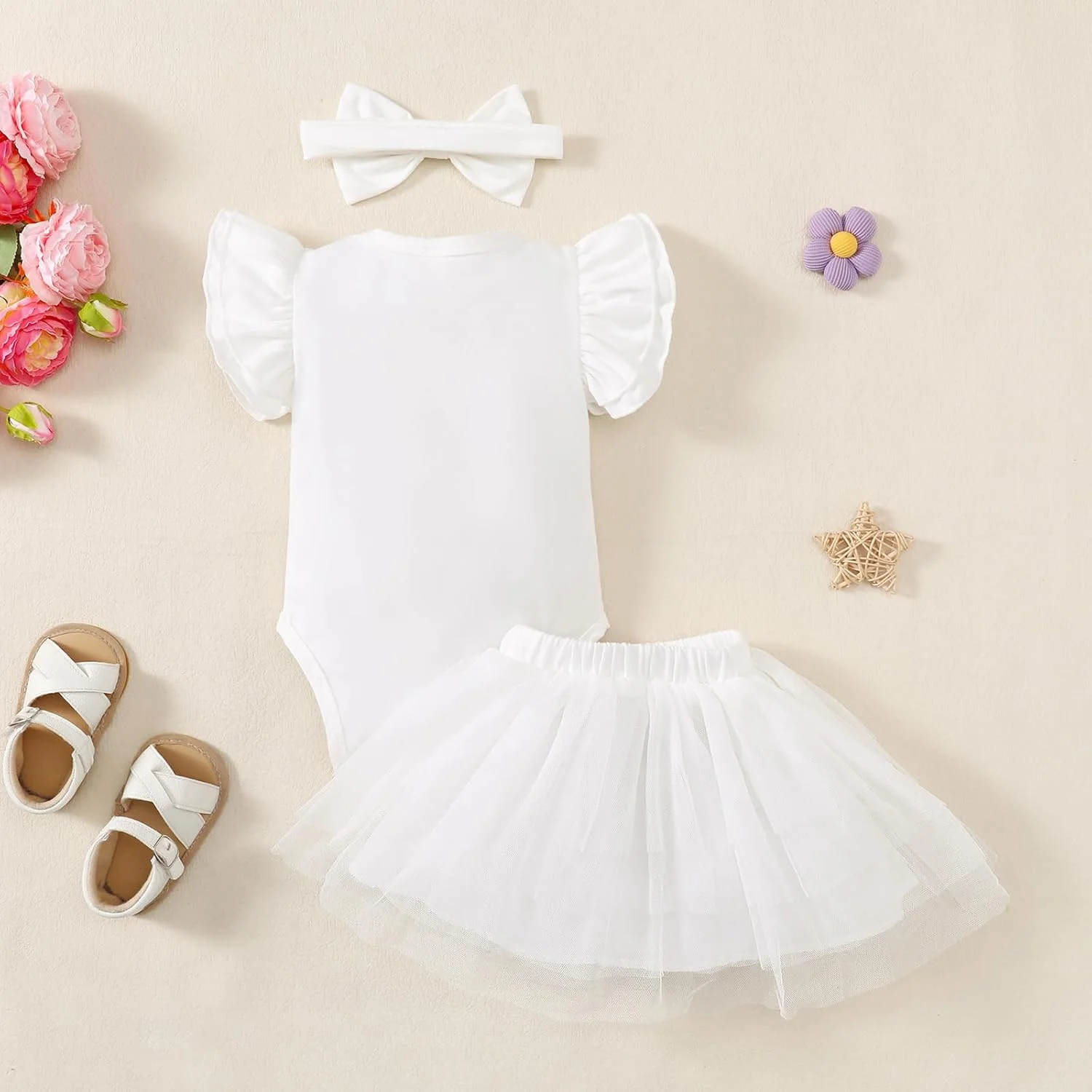 لباس نوزادی یک رنگ با پاپیون، لباس دخترانه بچه گانه آستین چین دار، لباس یکسره نوزاد، ست دامن توتو