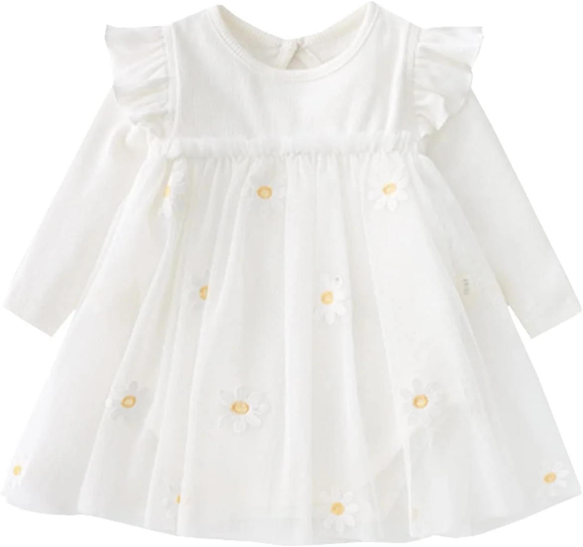 ست لباس دخترانه بچه گانه، آستین بلند، طرح گل بابونه، دامن توتو توری، رامپر یک تکه، لباس پاییزی