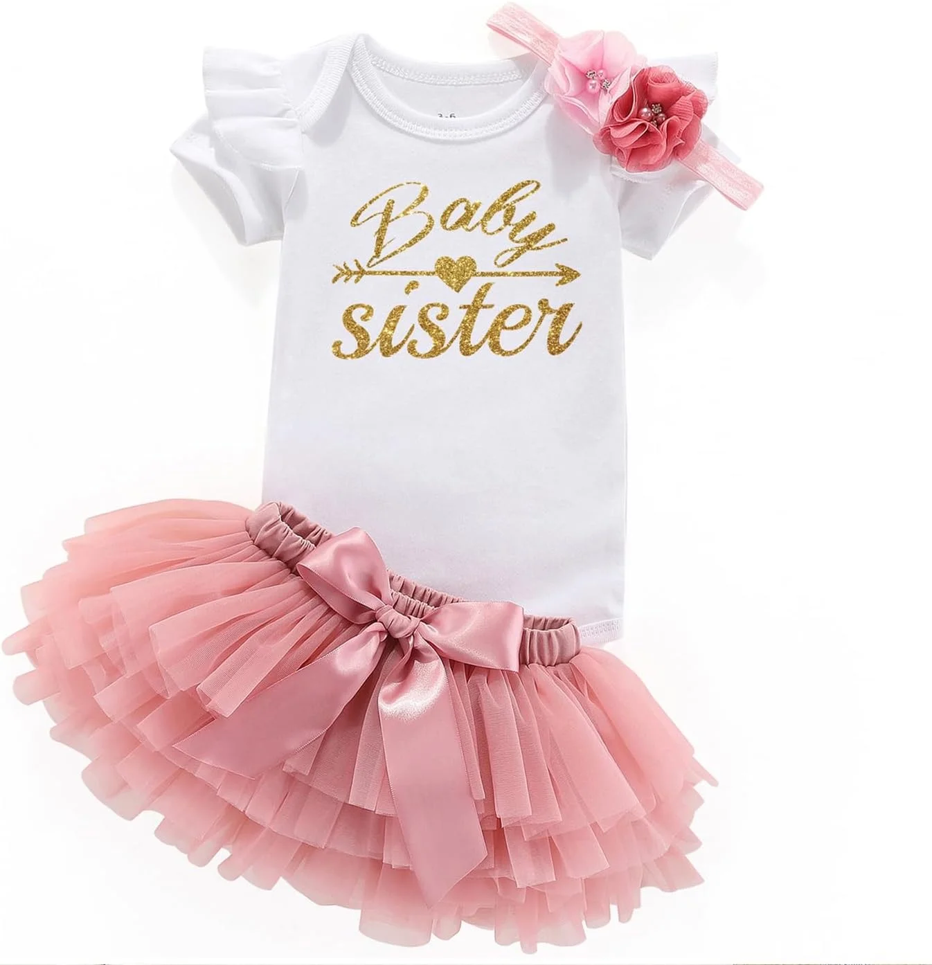 ست لباس نوزادی خواهر کوچک، دامن توتو، ست توتو صورتی نوزاد