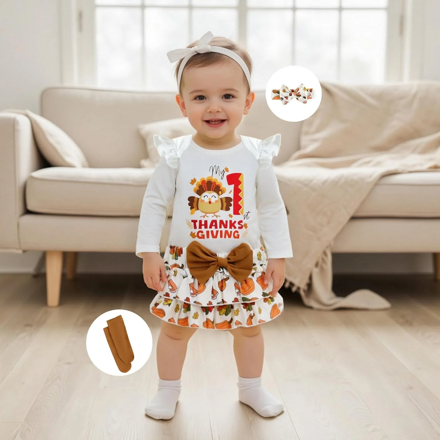 لباس کریسمس نوزاد دخترانه، رامپر آستین بلند با چاپ حروف، دامن توتو و ست هدبند، لباس کریسمسی نوزاد دختر