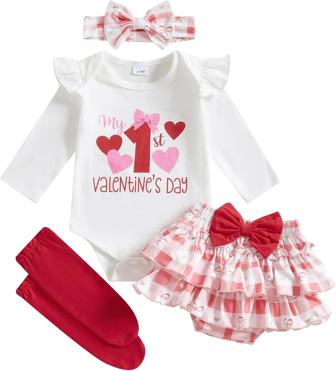 لباس کریسمس نوزادی دخترانه FYBITBO، رامپر طرح‌دار زیبا، دامن چهارخانه چین‌دار، ست لباس نوزادی کریسمس