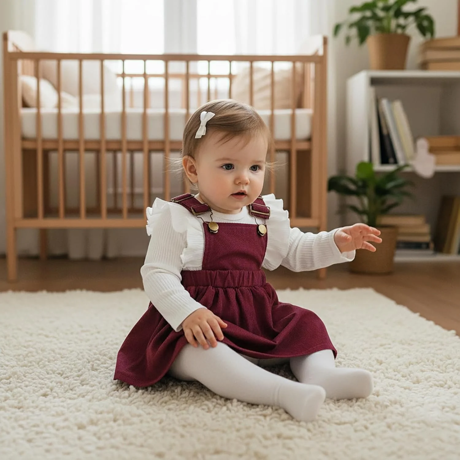 لباس نوزادی دخترانه، رامپر آستین بلند طرح دار و دامن پیشبندی کبریتی، لباس پاییزی