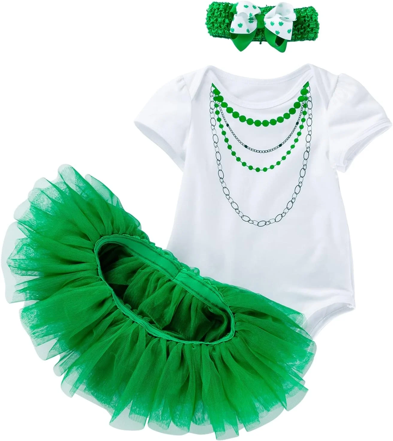 ست دامن روز سنت پاتریک برای نوزاد دختر، شامل دامن، هدبند و لباس آستین کوتاه، سایز 0-24 ماه، گردنبند سبز - 3 تکه، 12-24 ماه
