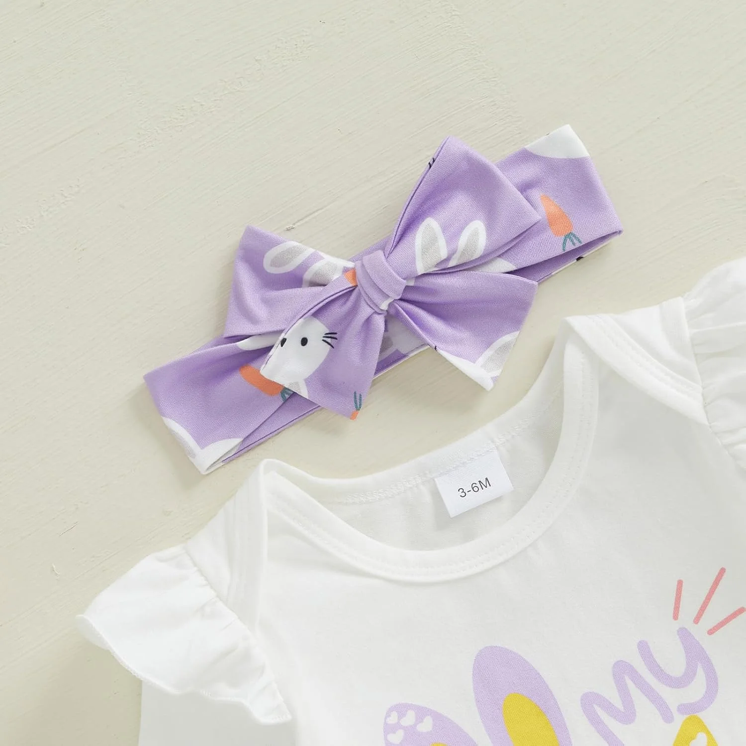 لباس عید پاک نوزاد دختر، رامپر اولین عید پاک من، ست دامن چیندار خرگوشی و هدبند، لباسهای بهاری زیبا برای نوزاد لباس عید پاک نوزاد دختر، رامپر اولین عید پاک من، ست دامن چیندار خرگوشی و هدبند، لباسهای بهاری زیبا برای نوزاد