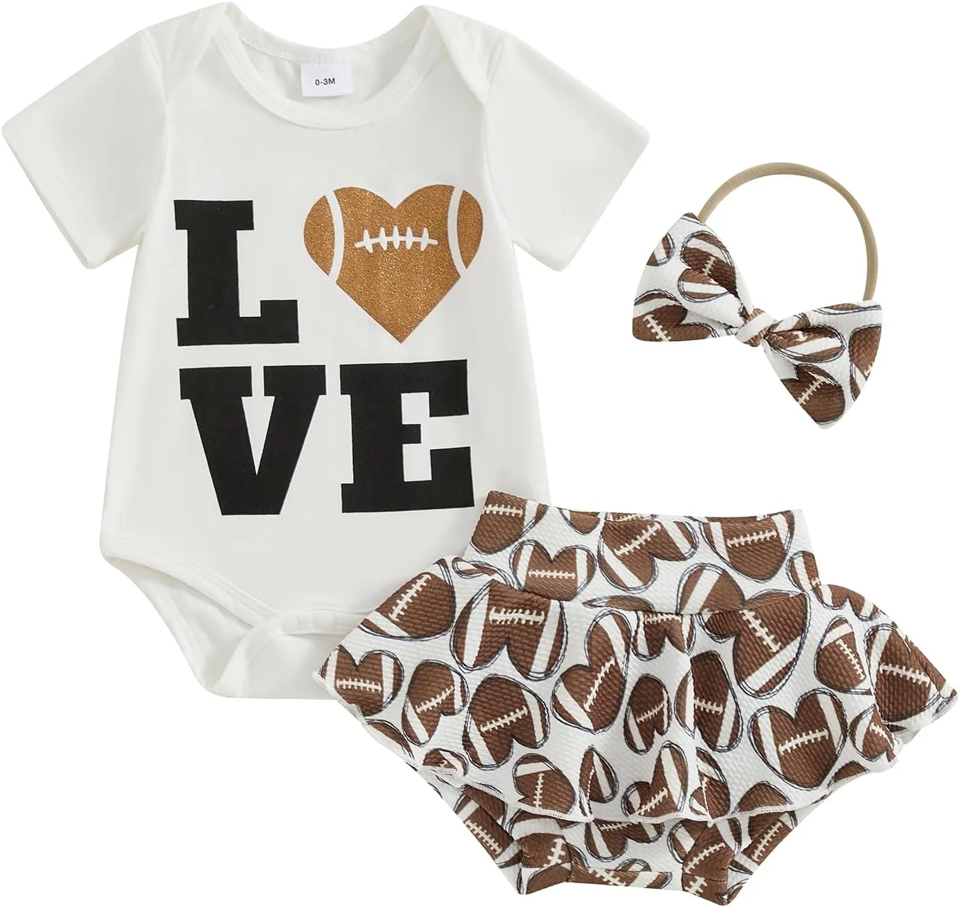 لباس نوزاد دخترانه، رامپر آستین کوتاه و دامن شورت طرح فوتبال، ست لباس تابستانی زیبا